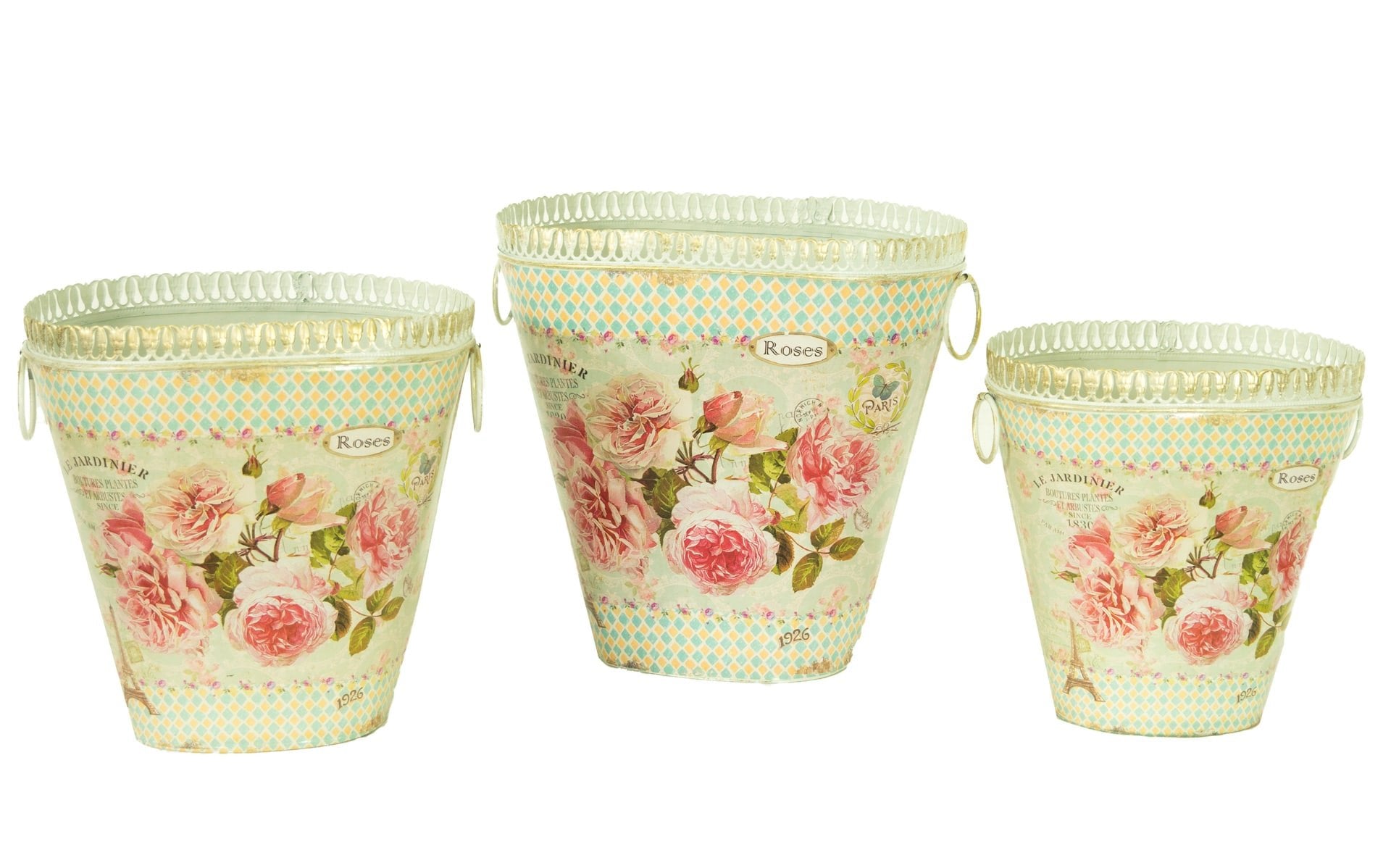 French Country planters Vintage Painted Metal Decorative vases