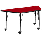 Flash Furniture Mobile 29''W X 57''L Trapezoid Red Thermal Laminate Activity Table - Height Adjustable Short Legs
