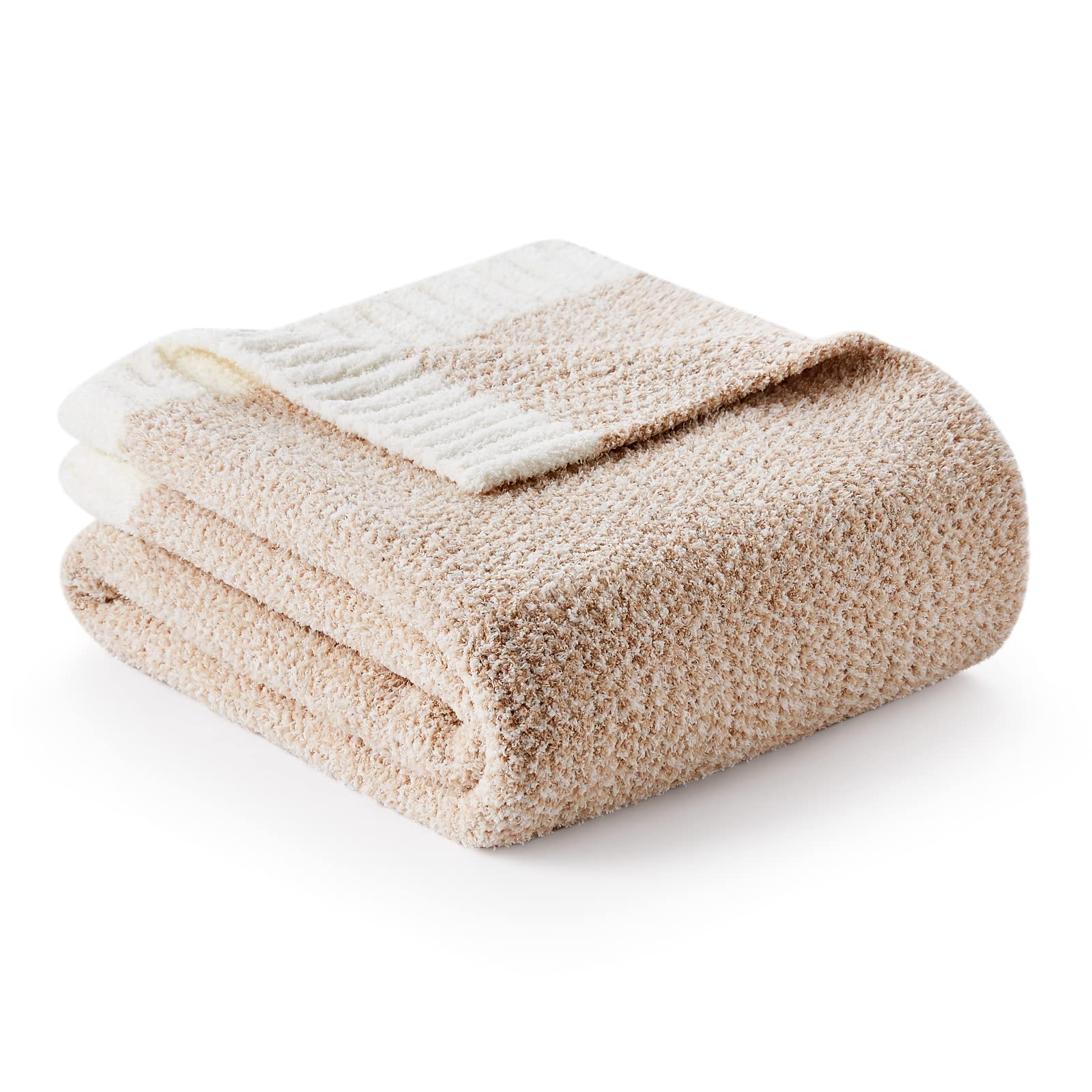 Snuggle Sac Heather Beige Throw Blankets Luxurious Microfiber Fabric, Reversible Super Soft Throws Warm Cozy Knit Fuzzy Plush Th