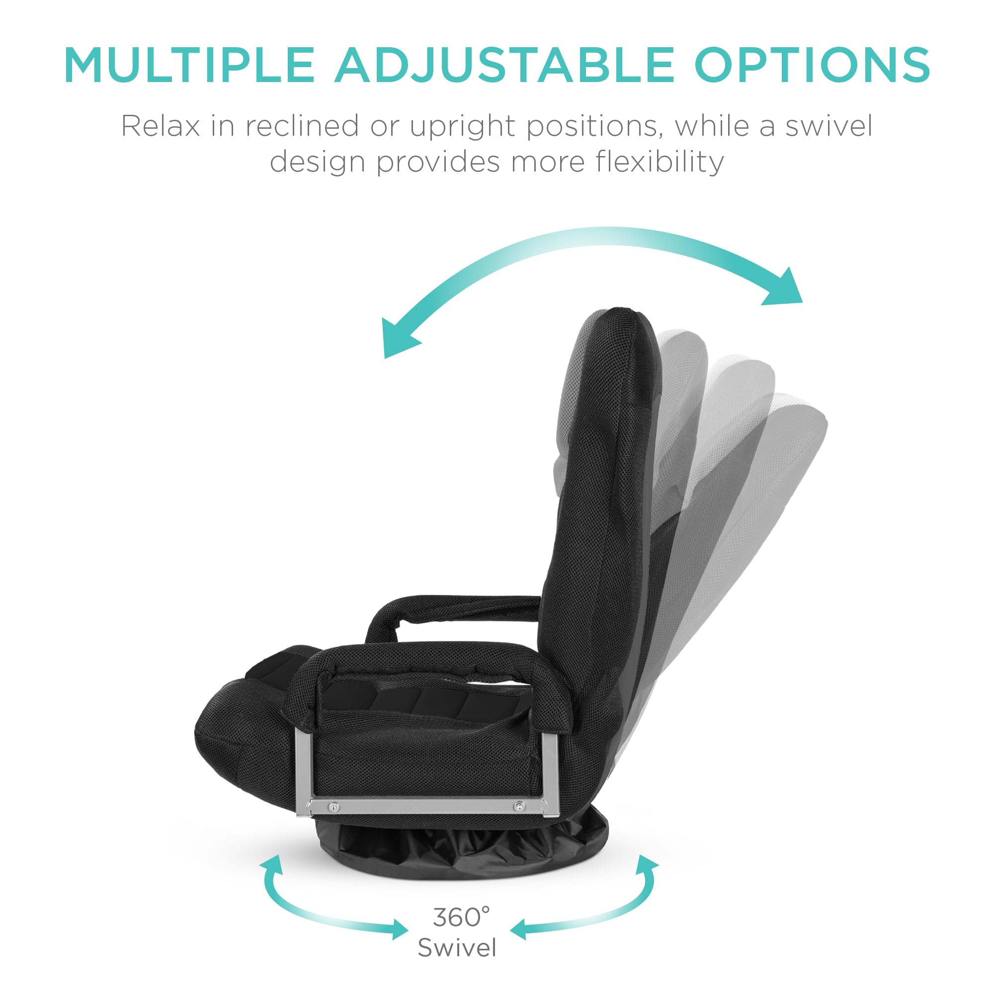 Best Choice Products Swivel Gaming Chair 360 Degree Multipurpose Floor Chair Rocker For Tv, Reading, Playing Video Games W/Lumbar Support, Armrest Handles, Adjustable Backrest - Black/Black