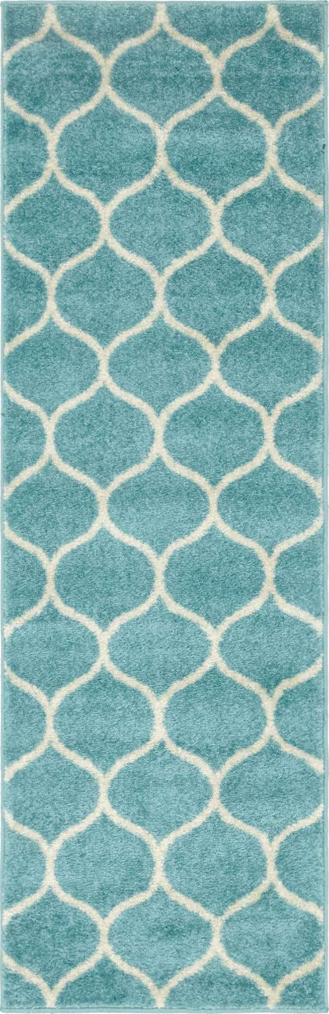 Unique Loom Trellis Frieze Collection Area Rug - Rounded (2' x 6' 1'' Runner, Light Blue/ Ivory)