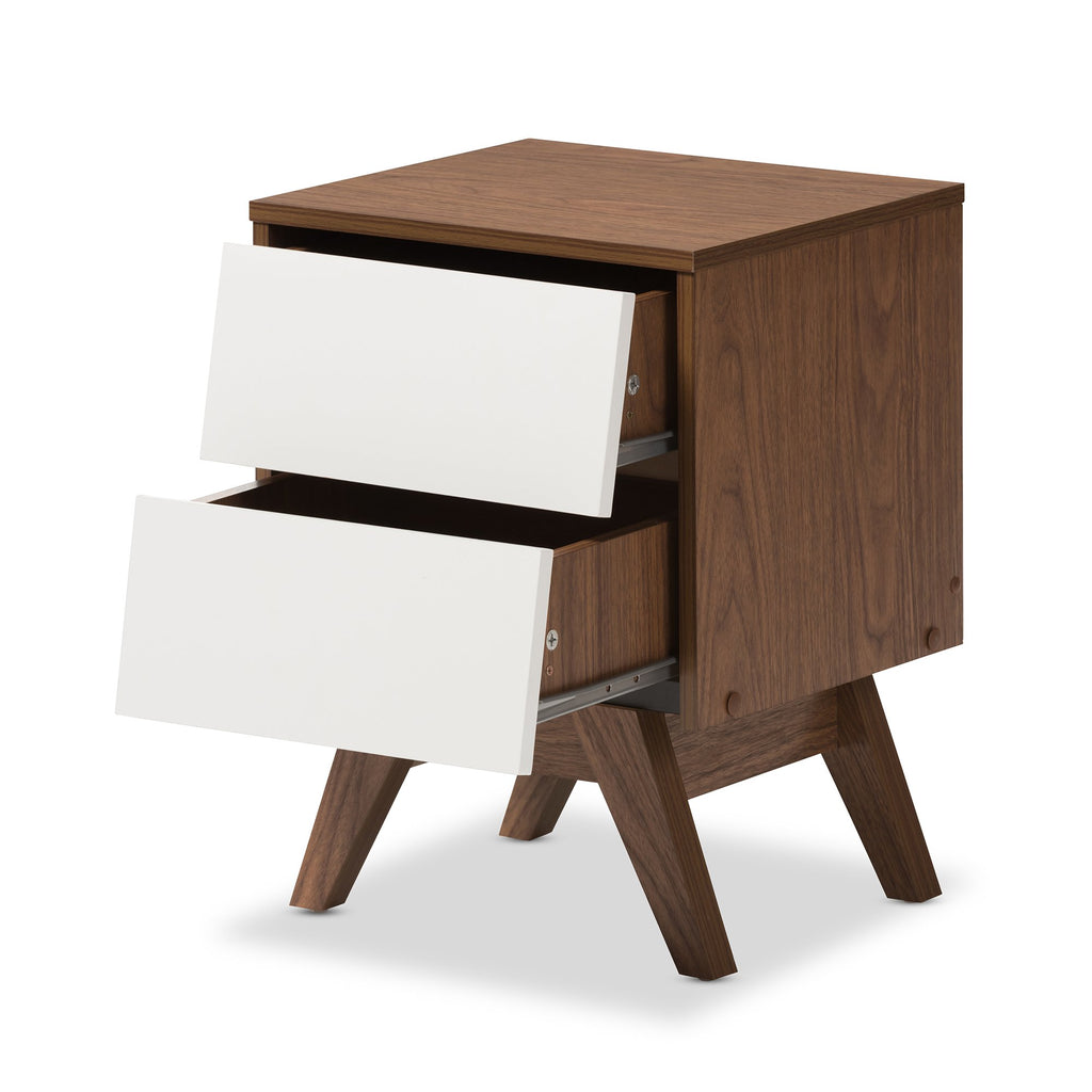 Baxton Studio Nightstands, 2-Drawer Storage Nightstand, White/Walnut Brown