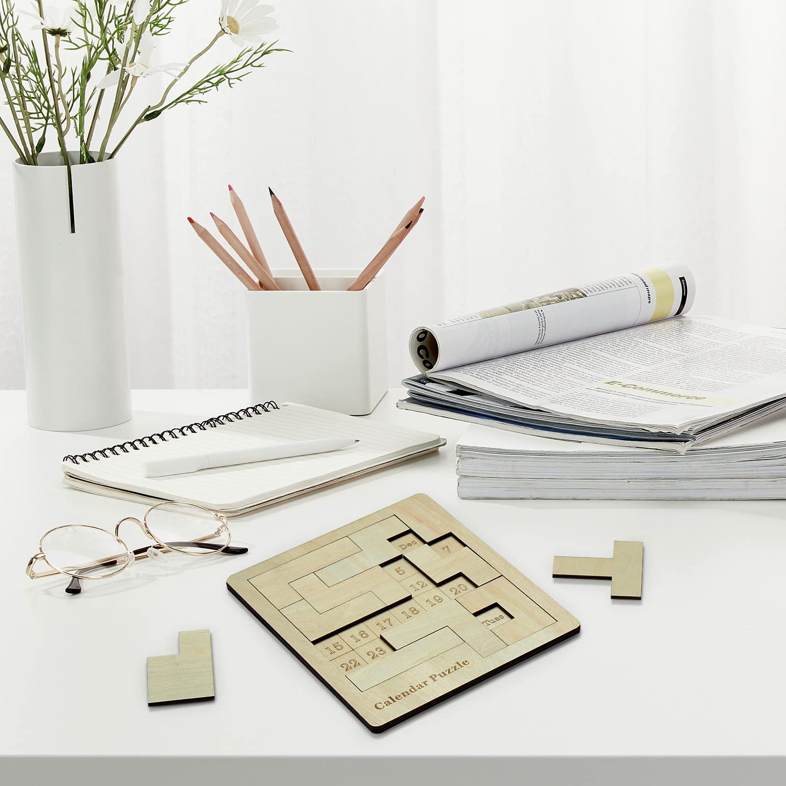 XHDAI Wooden Calendar Puzzle Light Brown 9.8 x 7.8 inch