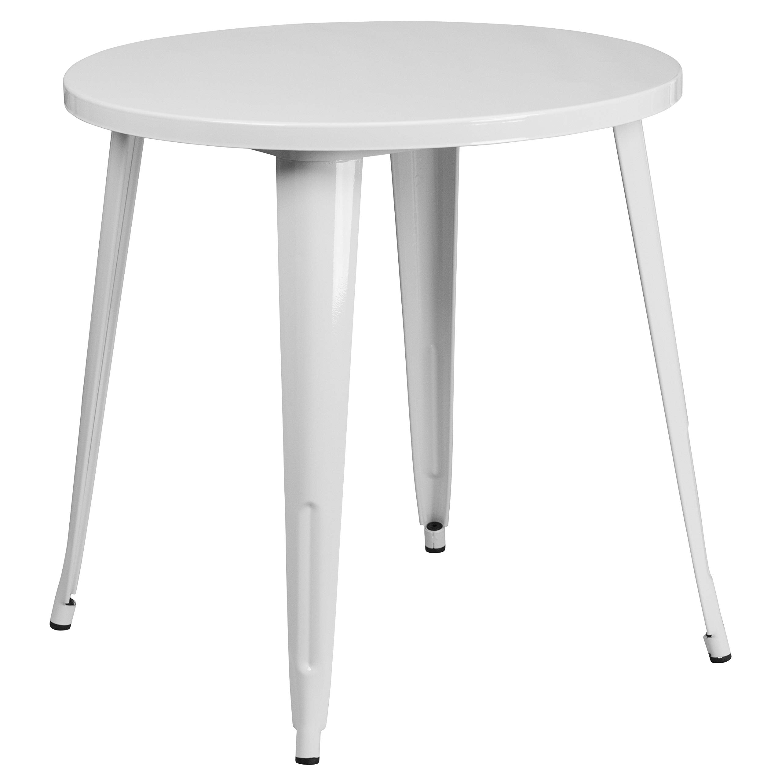 Flash Furniture Conrad Commercial Grade 30" Round White Metal Indoor-Outdoor Table Set with 2 Arm Chairs