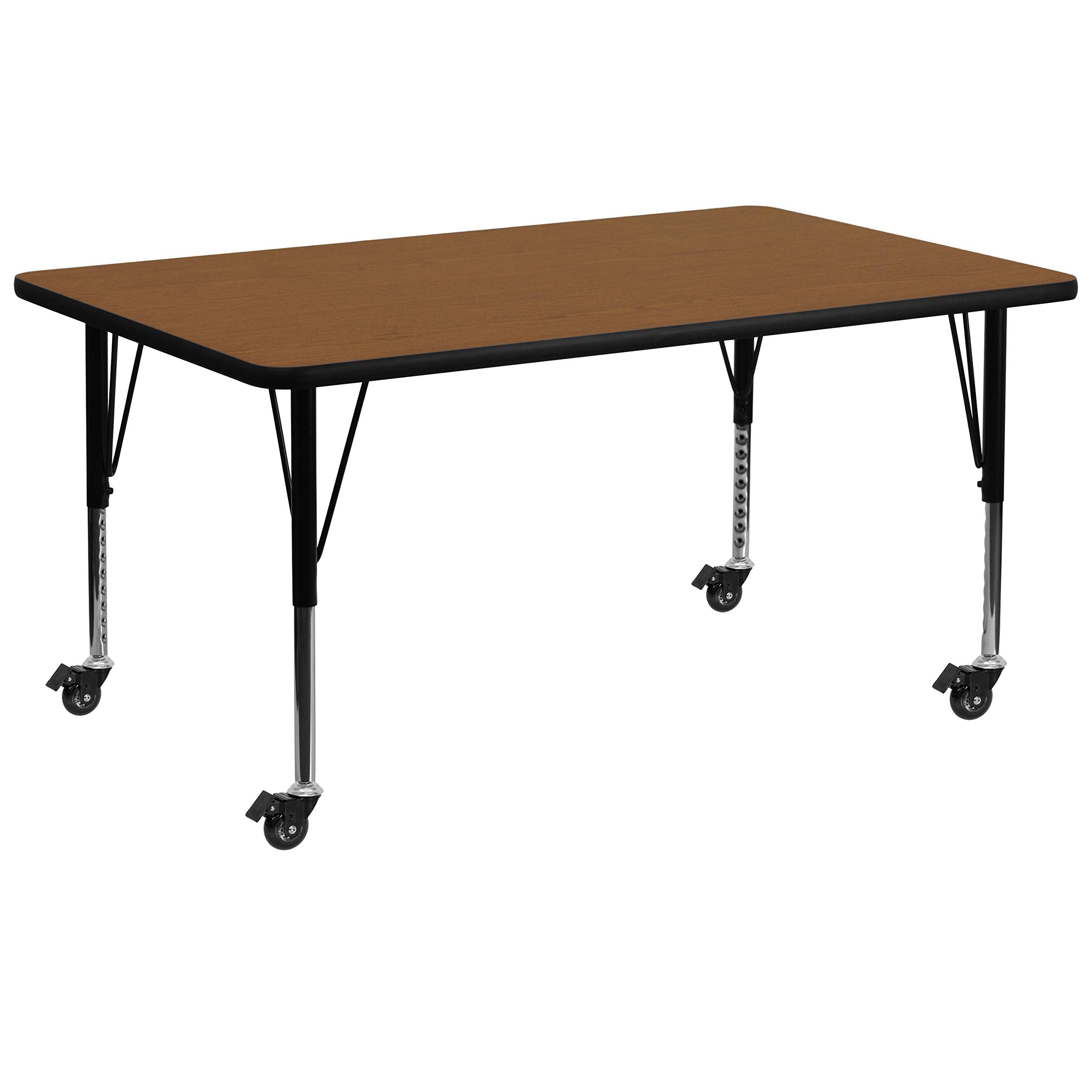 Flash Furniture Wren Mobile 30''W X 72''L Rectangular Oak Hp Laminate Activity Table - Height Adjustable Short Legs