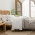 BESTOUCH Sheet Set 100% Washed Cotton Linen Feel Super Soft Comfortable Chic Lightweight 4 Pcs Home Bedding Set Solid Off White 