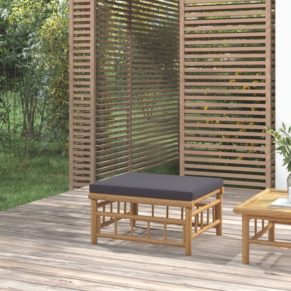 vidaXL Patio Footstool - Bamboo with Dark Gray Cushion, Modular, Comfortable Seating, Easy to Assemble