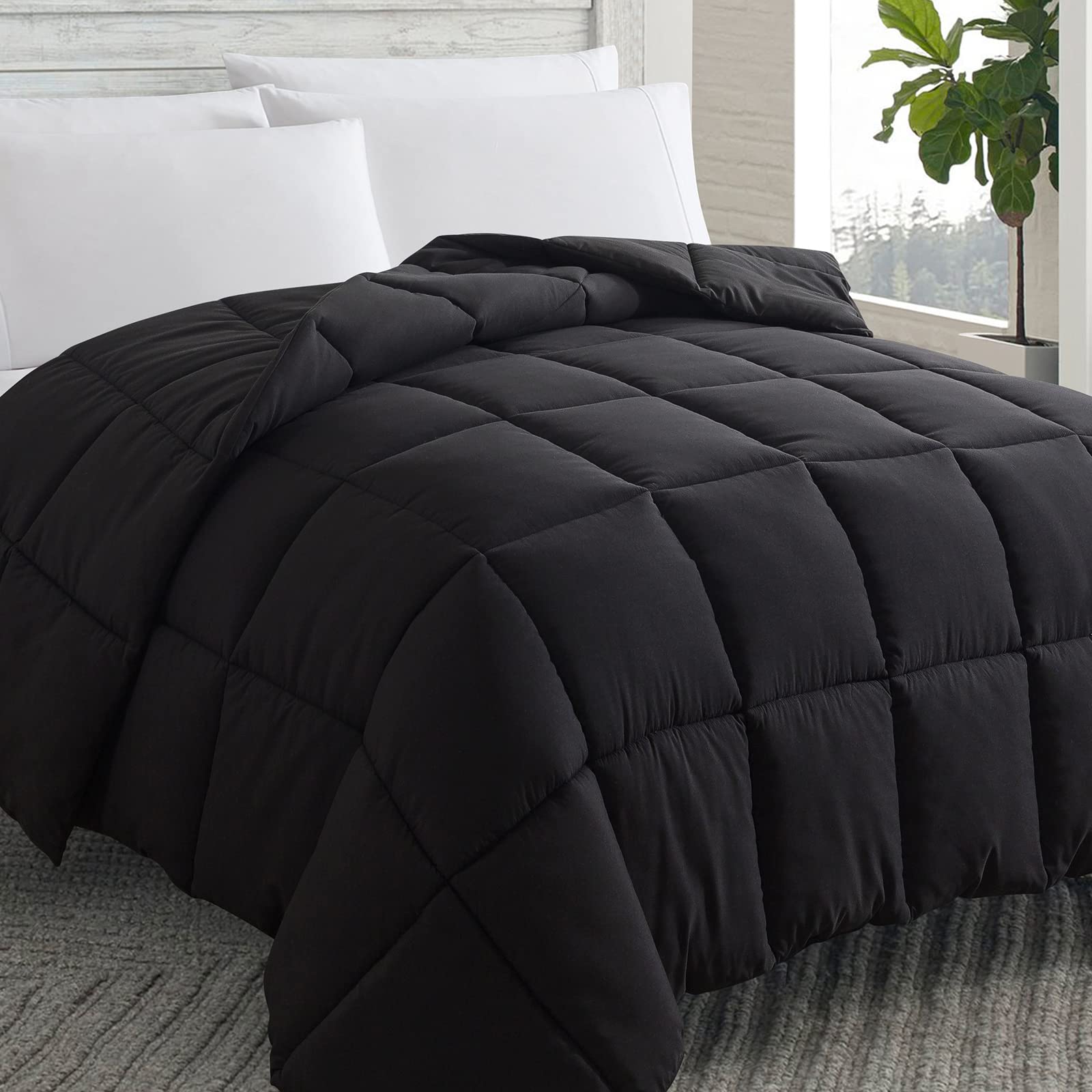 Cosybay Down Alternative Comforter (Black, King) - All Season Soft Quilted King Size Bed Comforter - Duvet Insert With Corner Ta