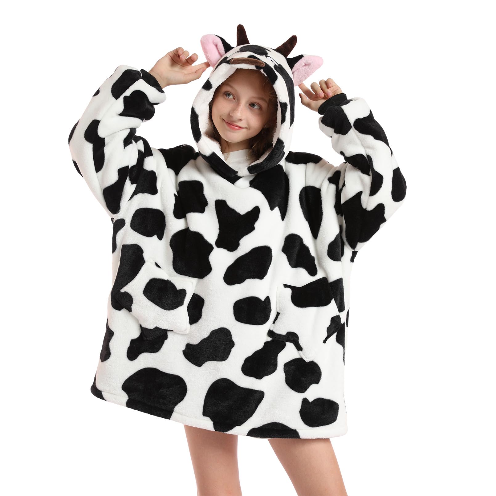 Wearable Blanket Hoodie For Kids Girls Boy 4-12Yr Oversized Animal Hooded Blanket Super Soft Comfortable Warm Flannel Birthday G