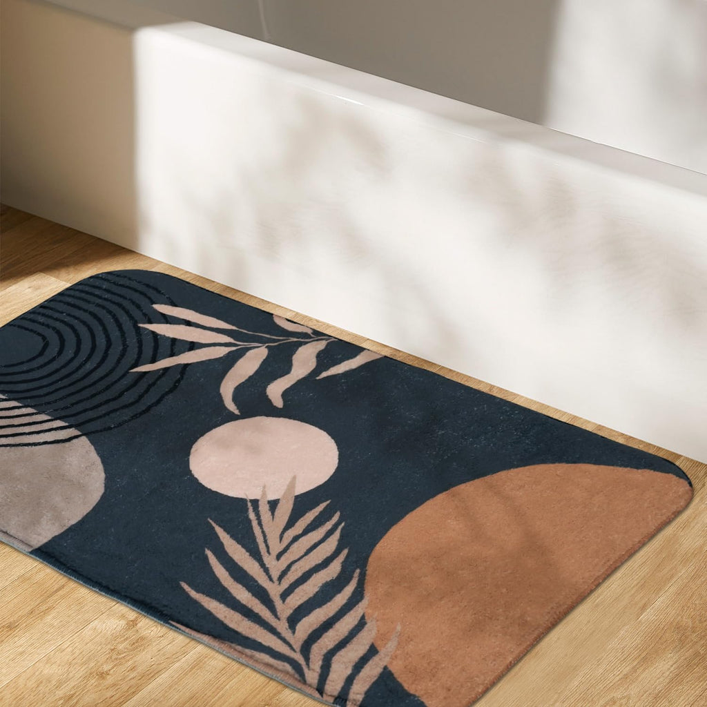 Bathroom Rugs Non-Slip Boho Bath Mat, Small Cute Bath Mat Soft Washable Bath Rug For Bathtub Boho Decor | Black