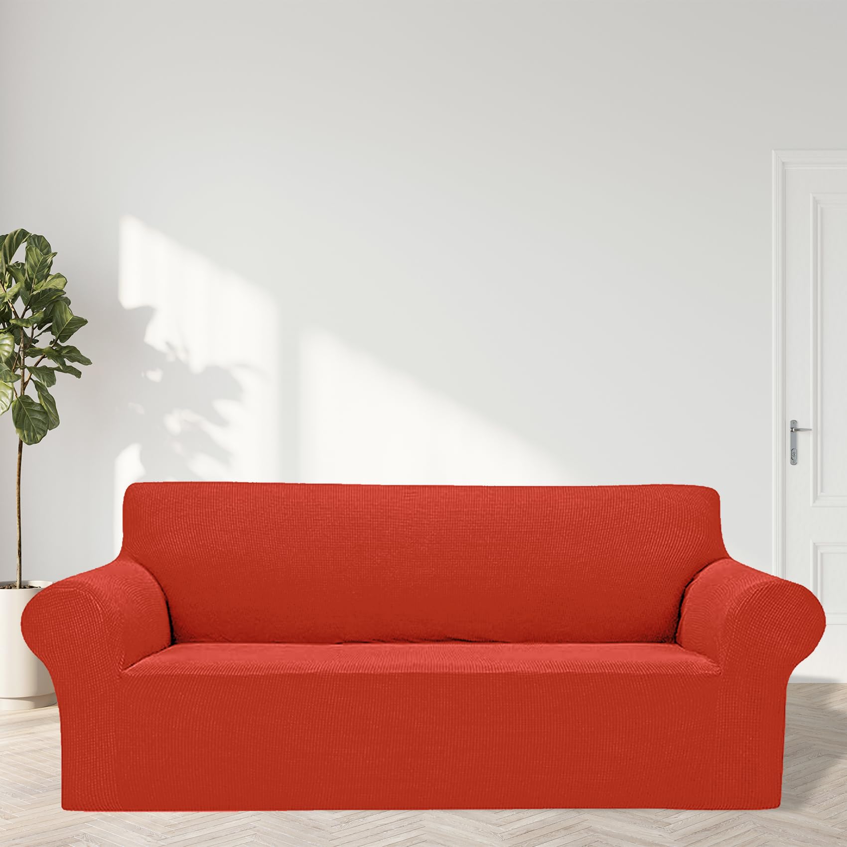 2025 New Stretch Sofa Slipcovers Couch Cover For 3 Cushion Furniture Protector Sofa Covers With Elastic Bottom Jacquard Fabric Small Checks For Pets, Kids -Sofa, Pureed Pumpkin
