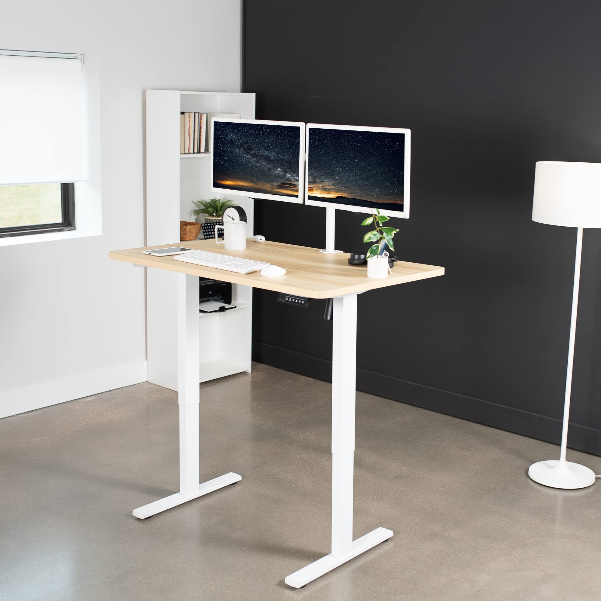 Vivo Electric 48 X 30 Inch Standing Desk Workstation, Memory Controller Height Adjustment, 1B Series, One-Piece Light Wood Top, White Frame, Desk-Kit-1W5C