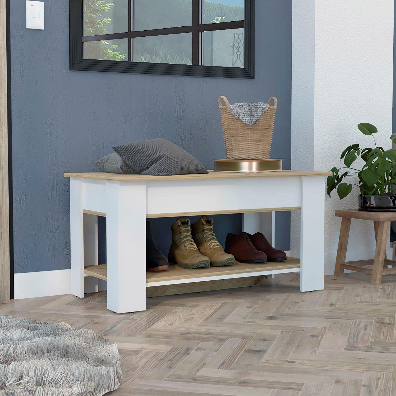 Saturn Storage Table, 4 Legs, Lower Shelf, Light Oak/White
