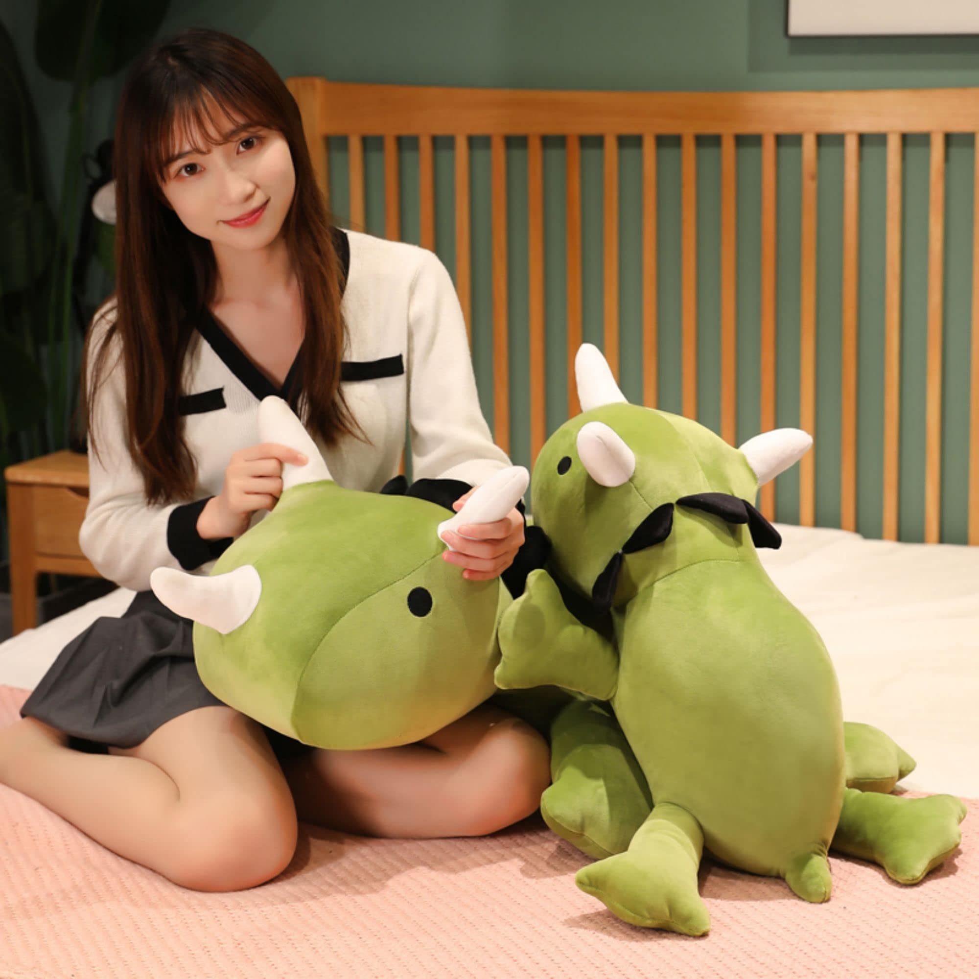 SQEQE Weighted Dinosaur Plush Toy, Anxiety Relief Stuffed Animal, Green Cotton, 9.8 Inch