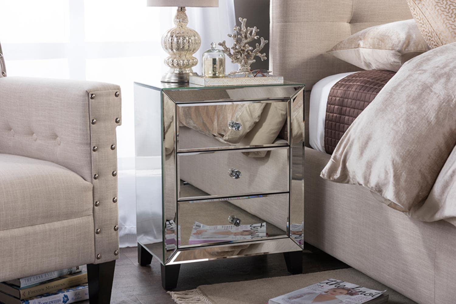 Baxton Studio Chevron End Table, Medium, Silver