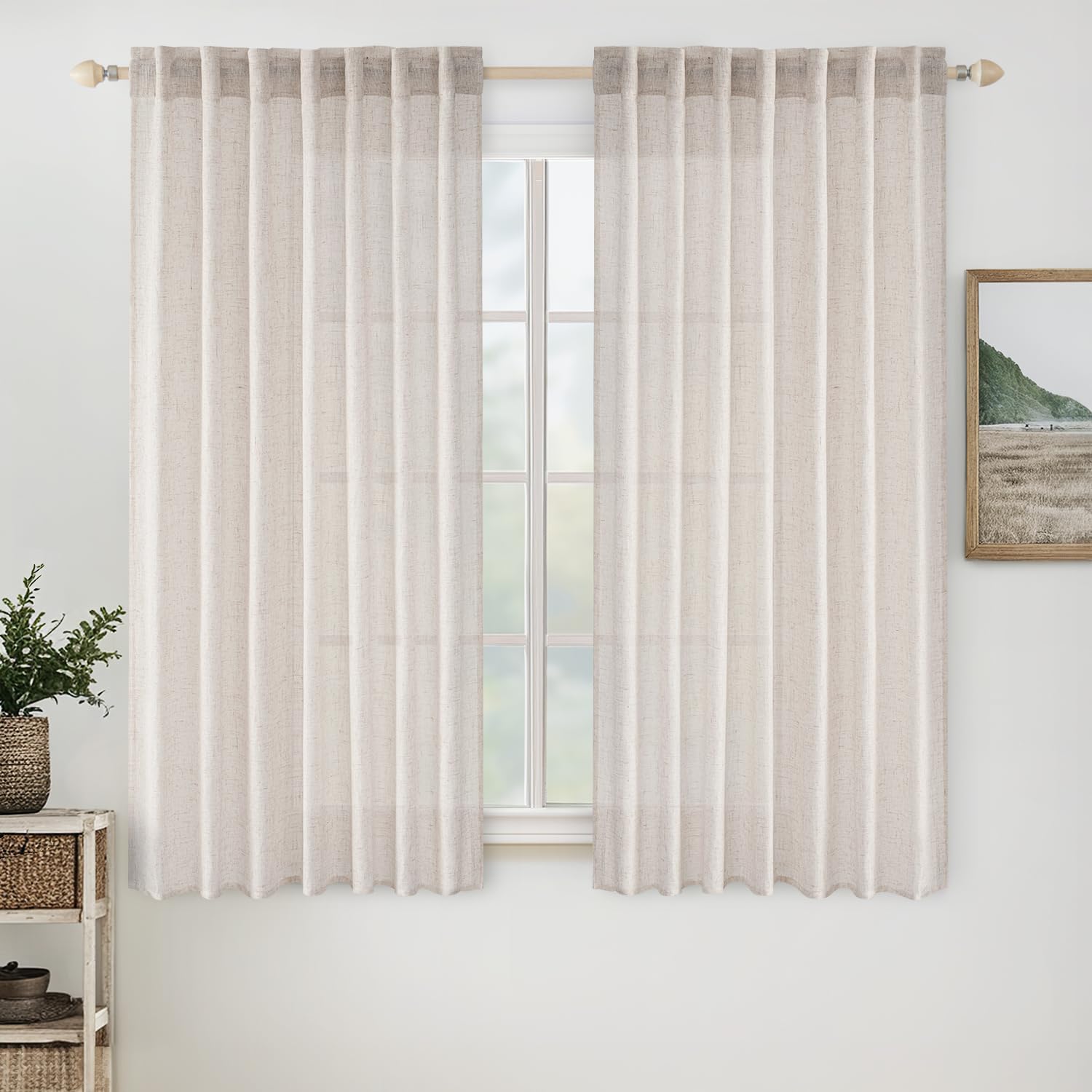Miulee Dusty Blue Linen Curtains 63 Inch Length 2 Panels For Bedroom Living Room, Soft Thick Linen Textured Window Drapes Semi Sheer Light Filtering Back Tab Rod Pocket Burlap Look Decor