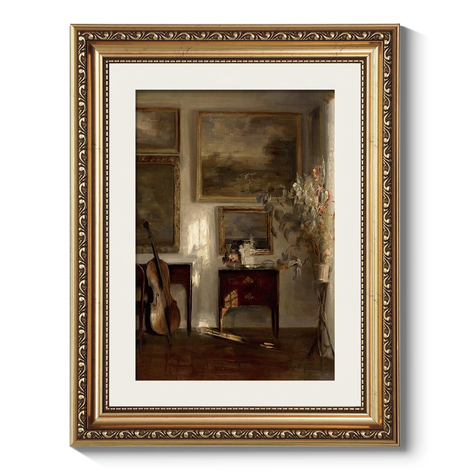 ARPEOTCY Vintage Gold Framed Wall Art, Still Life Interior Cello Paintings, Aesthetic Canvas Prints Artwork with Frame, Classica