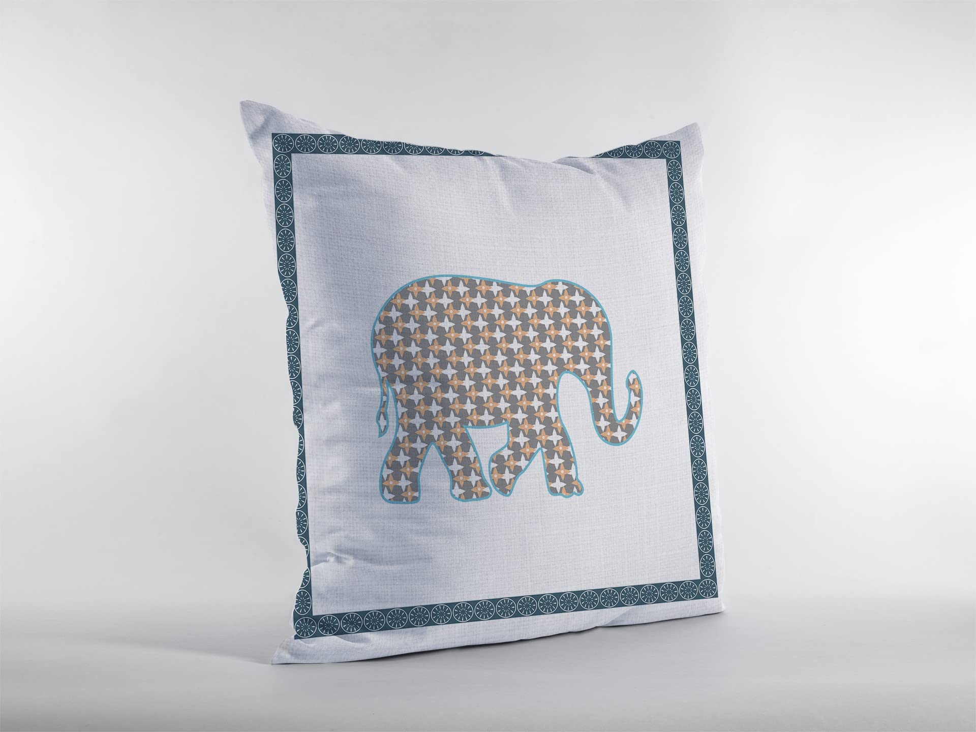 HomeRoots Muted Gold On White 18â€ Gold White Elephant Boho Suede Throw Pillow