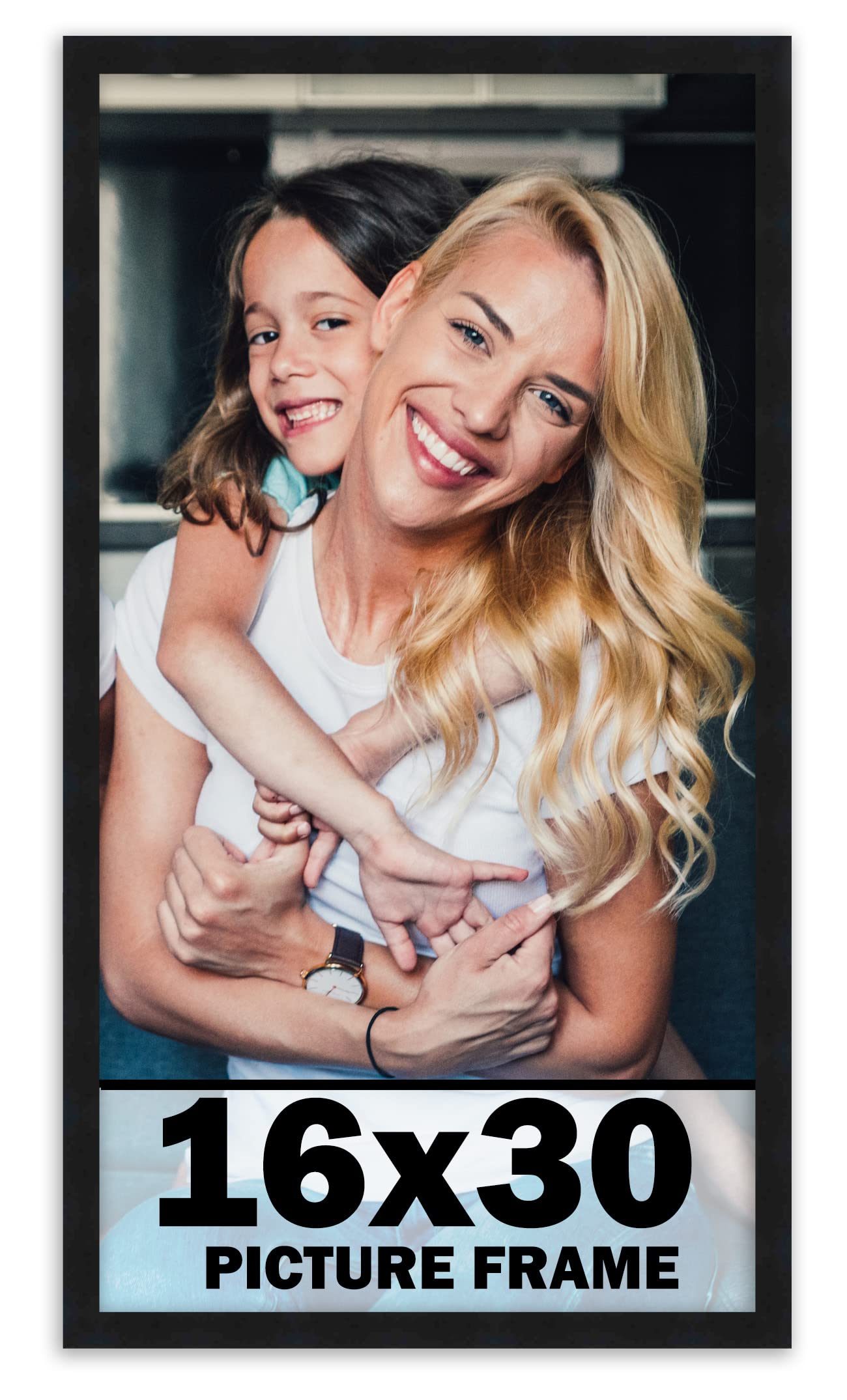 16x30 Frame Black Picture Frame - Complete Modern Photo Frame Includes UV Acrylic Shatter Guard Front, Acid Free Foam Backing Bo
