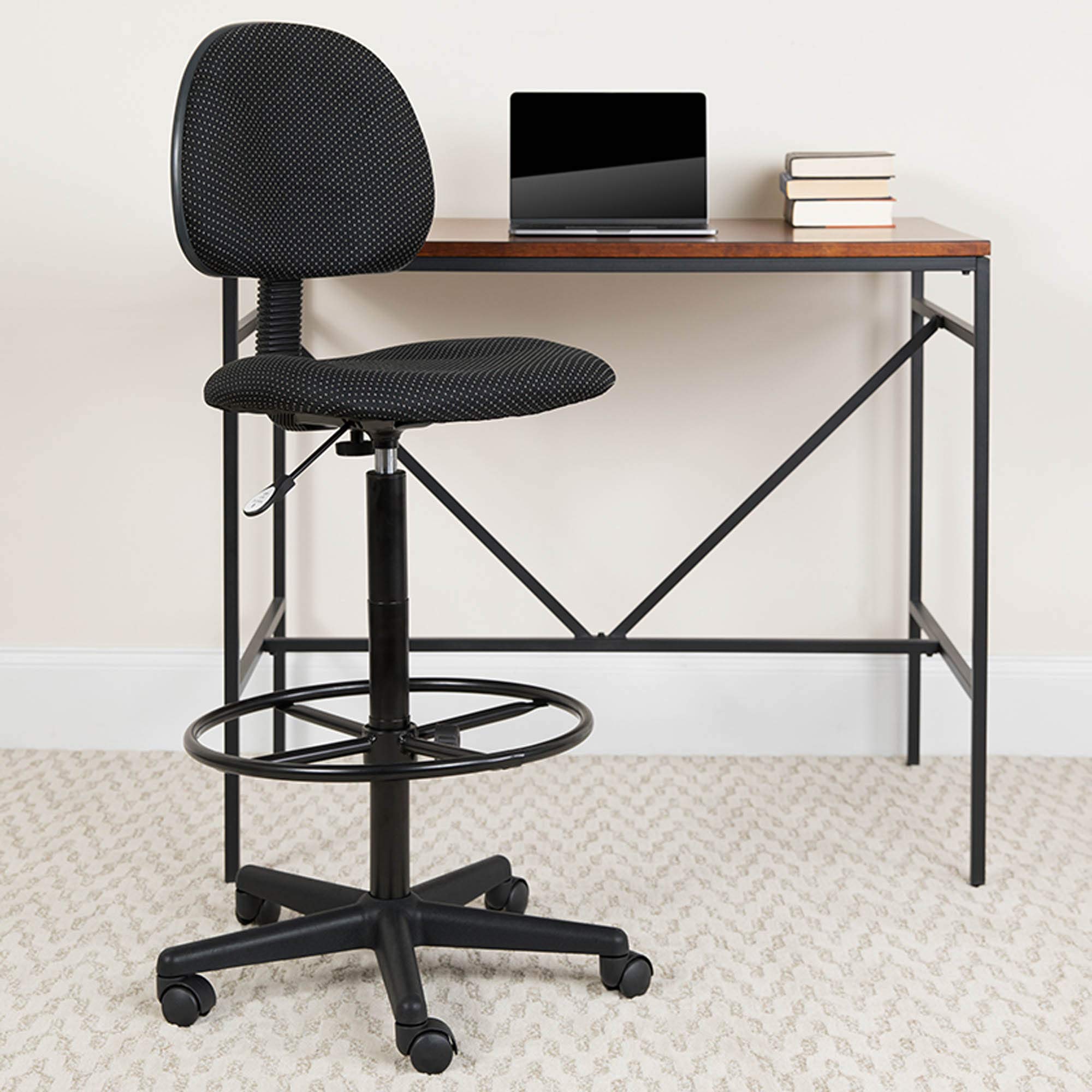 Flash Furniture Bruce Black Patterned Fabric Drafting Chair (Cylinders: 22.5''-27''H or 26''-30.5''H)