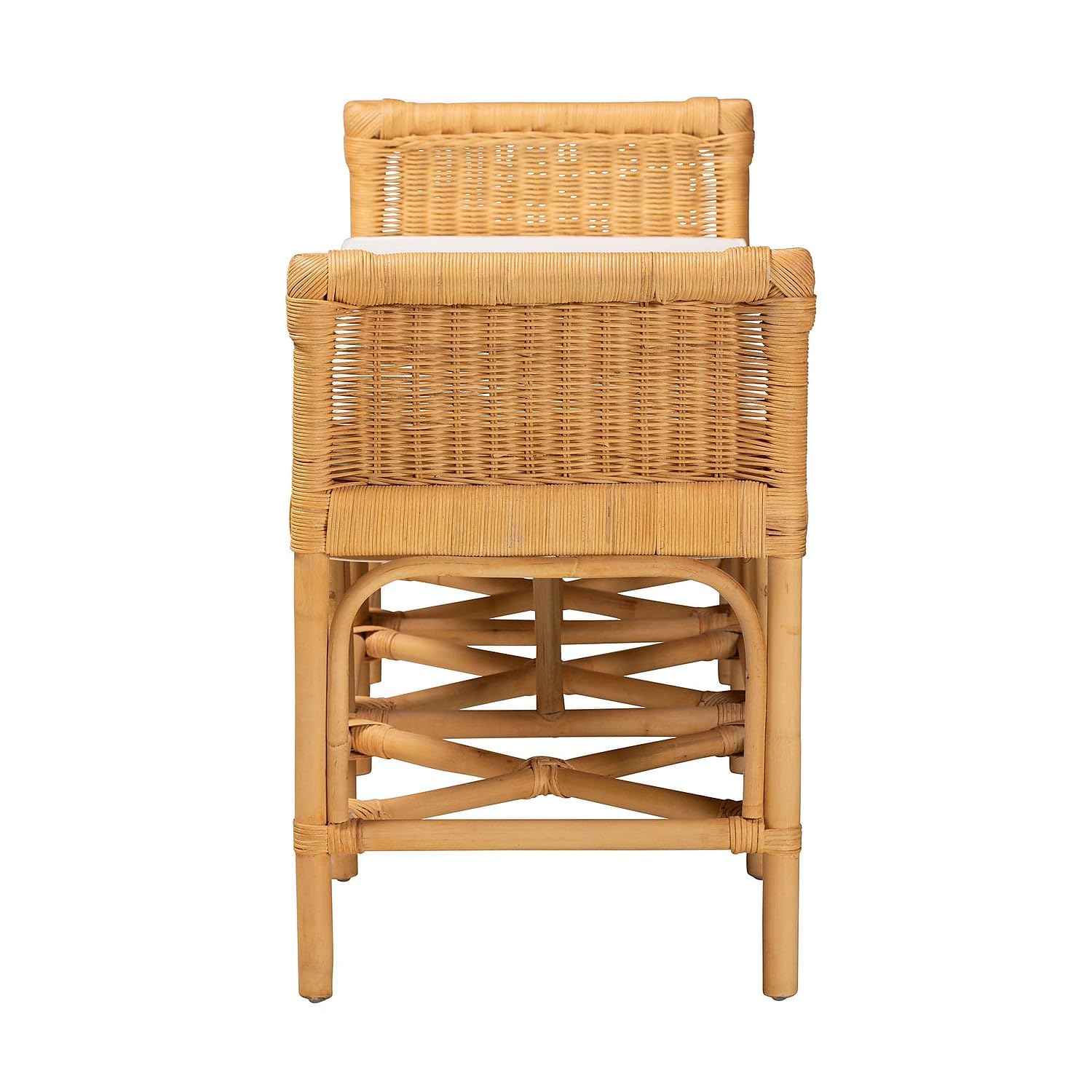 Baxton Studio Nairi Rattan Bench, White/Natural Brown (233-13163-HiT)