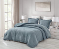 Chezmoi Collection Nora 3-Piece Ruffled Edge Trim Soft Washed Microfiber Comforter Set (Queen, Dusty Blue)