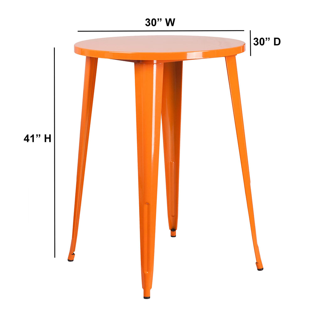 Flash Furniture Philip Commercial Grade 30" Round Orange Metal Indoor-Outdoor Bar Height Table