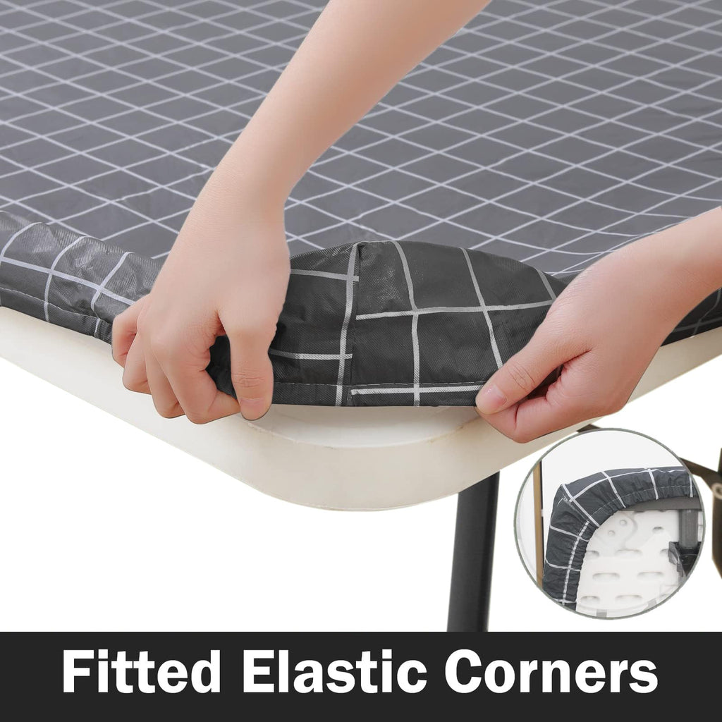 Spotjoy Rectangle Tablecloth, Elastic Fitted Flannel Backed Plastic Table Covers For 6Ft Table, Waterproof Wipeable Vinyl Tablec