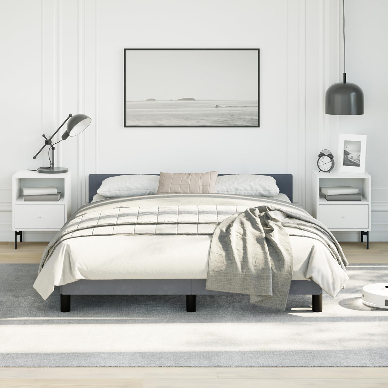 vidaXL Velvet Bed Frame Platform Bed, Scandinavian Style/Slats Support/No Box Spring Needed/Without Mattress/Easy Assembly, Dark Grey Full Bed
