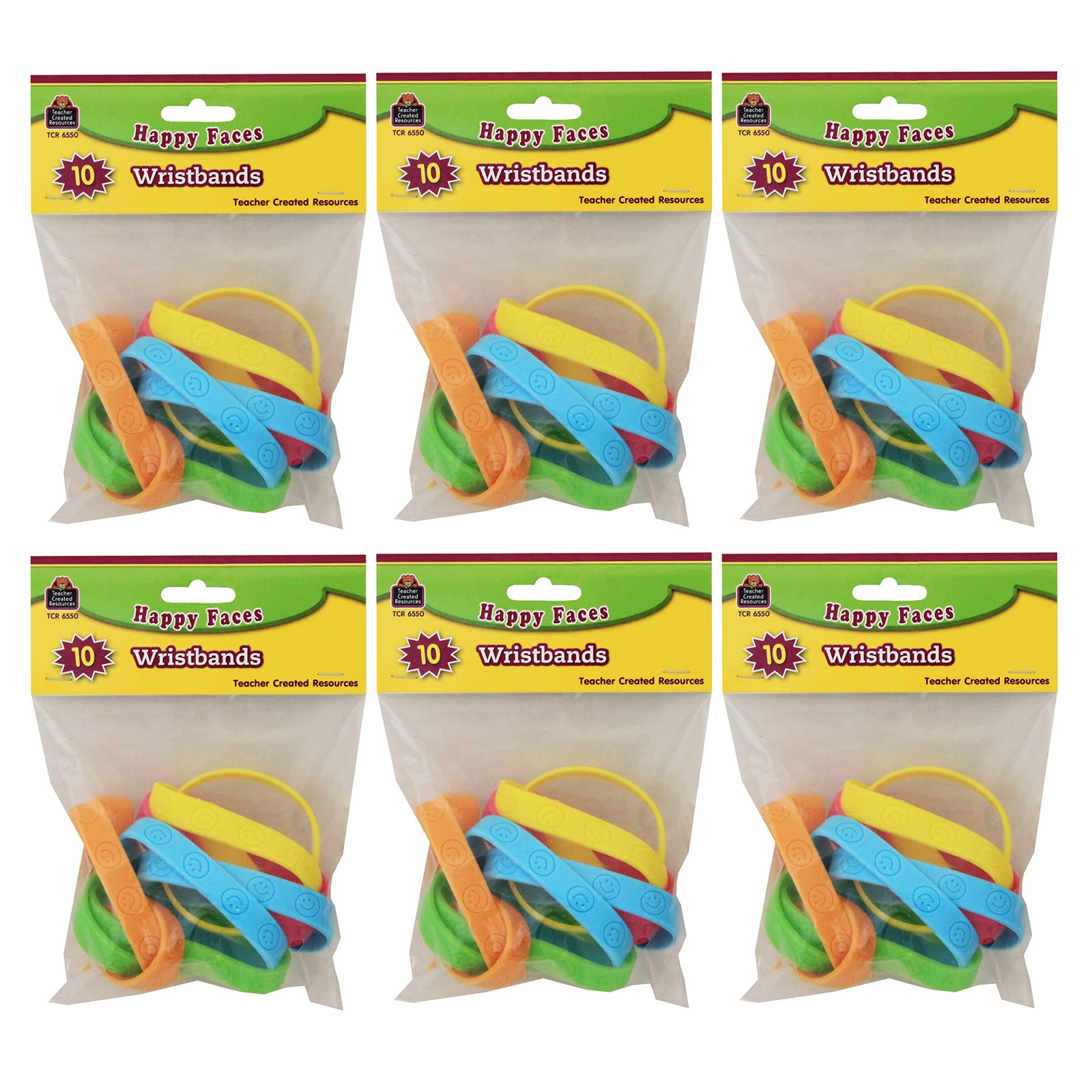Teacher Created Resources Happy Faces Wristbands, 10 Per Pack, 6 Packs