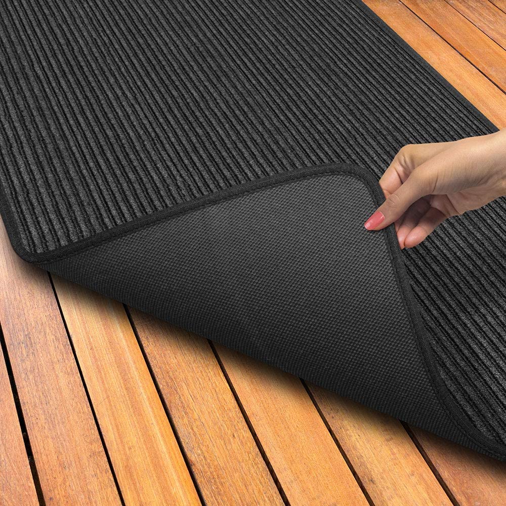 House, Home And More Indoor Outdoor Double-Ribbed Carpet Runner With Skid-Resistant Rubber Backing - Smokey Black - 3 Feet X 15 Feet