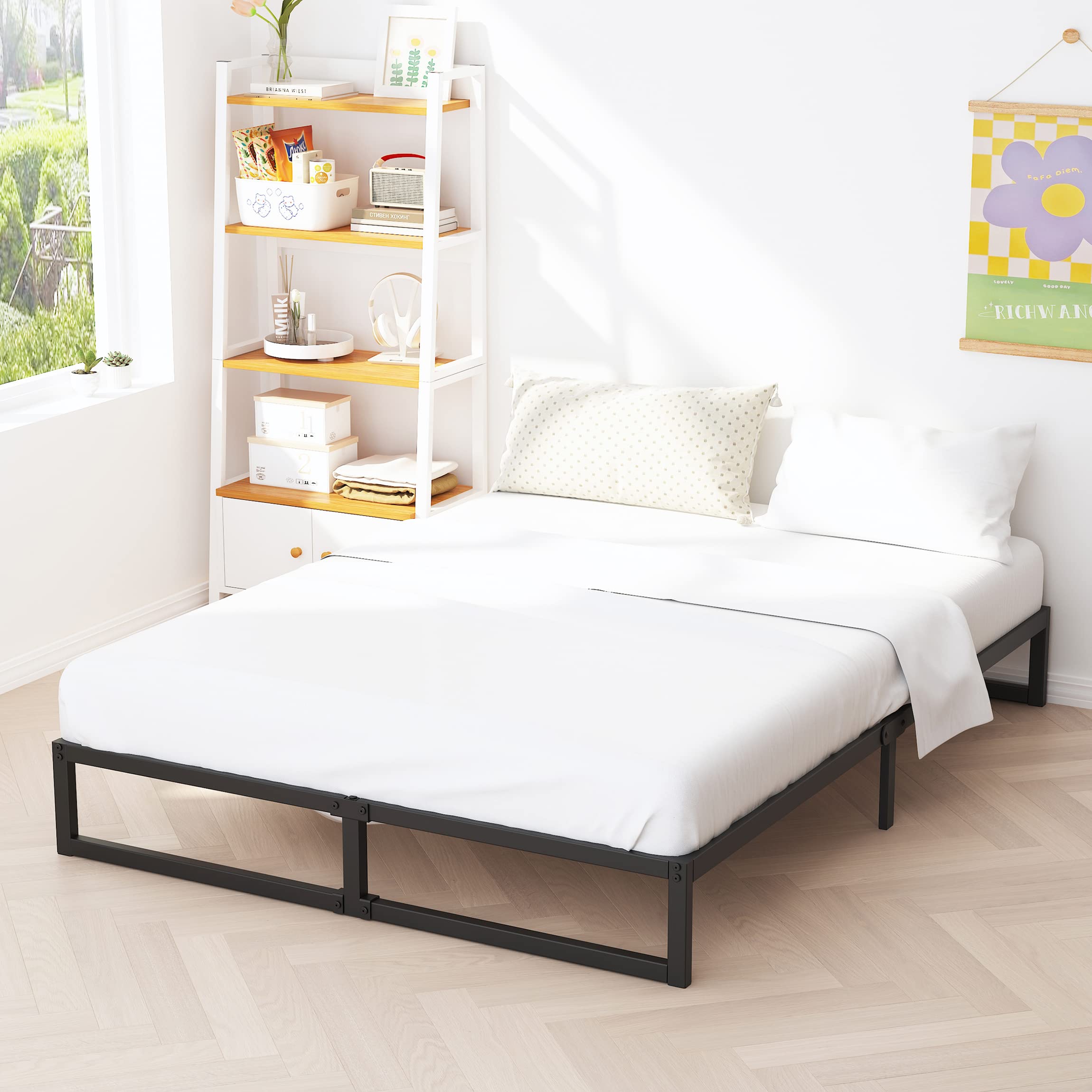 Richwanone 10 Inch King Size Bed Frame Metal Platform Mattress Foundation with Steel Slat Support, No Box Spring Needed, Easy As
