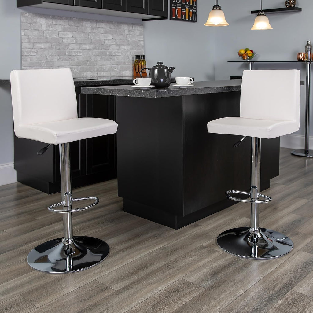 Flash Furniture Contemporary Vinyl Adjustable Height Barstool with Panel Back and Chrome Base, 1 Pack, White