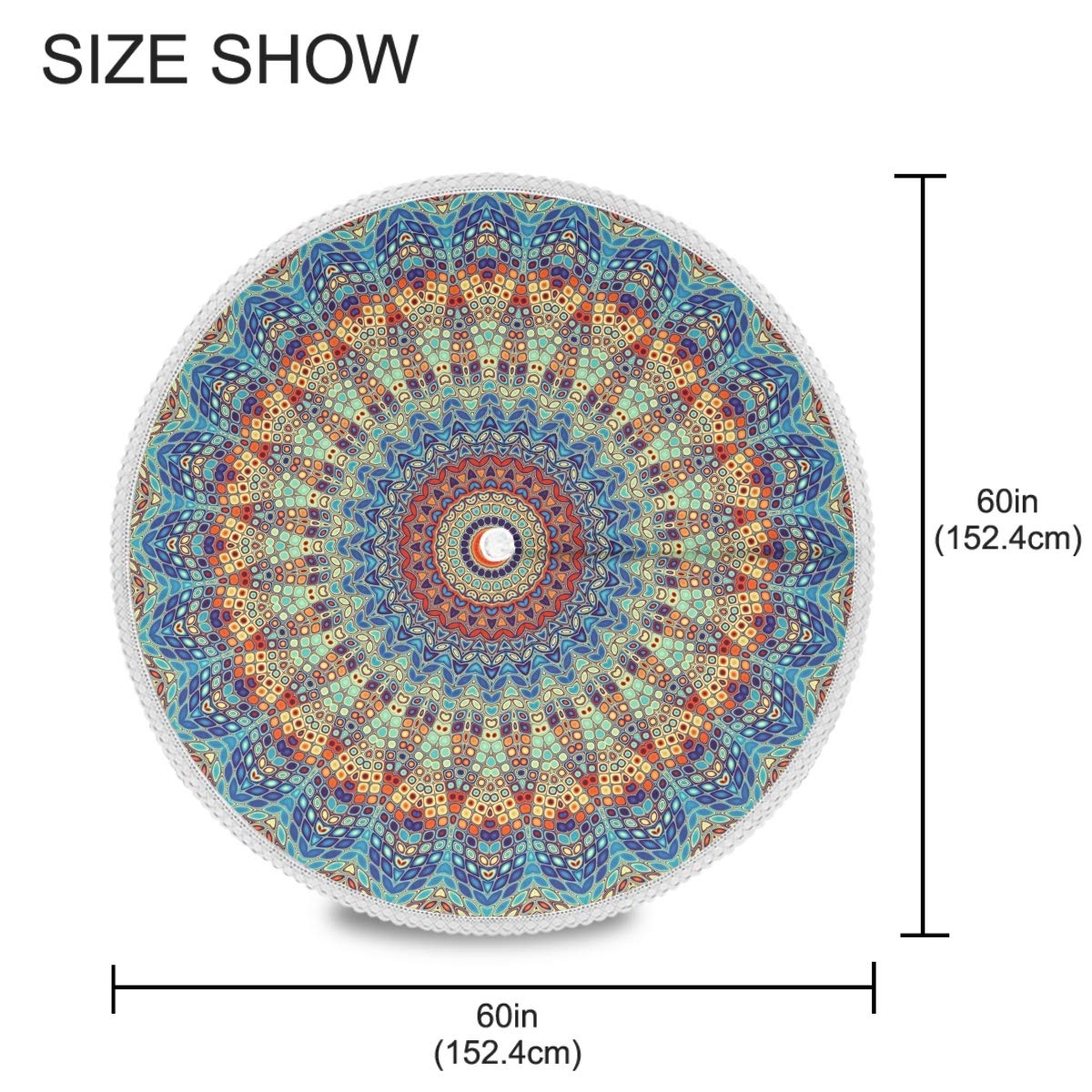 Qilmy Mandala Outdoor Tablecloth 60 Inch Waterproof Round Tablecloth With Umbrella Hole And Zipper For Backyard Party Bbq Decor