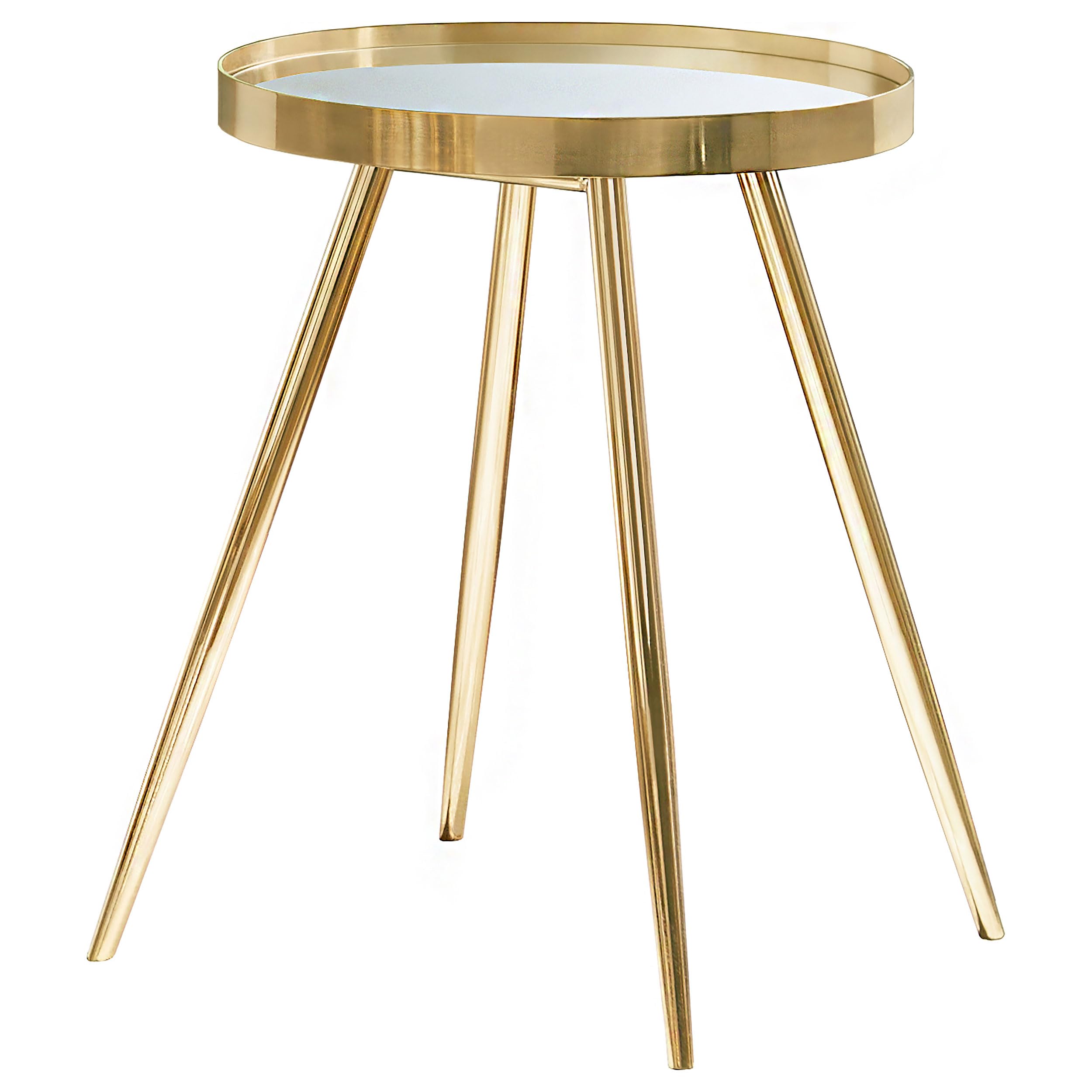 Coaster Kaelyn Mid-Century Metal Round Mirror Top End Table Gold