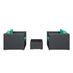 Modway Burrow 3-Piece Espresso Patio Sectional Set With Turquoise Cushions
