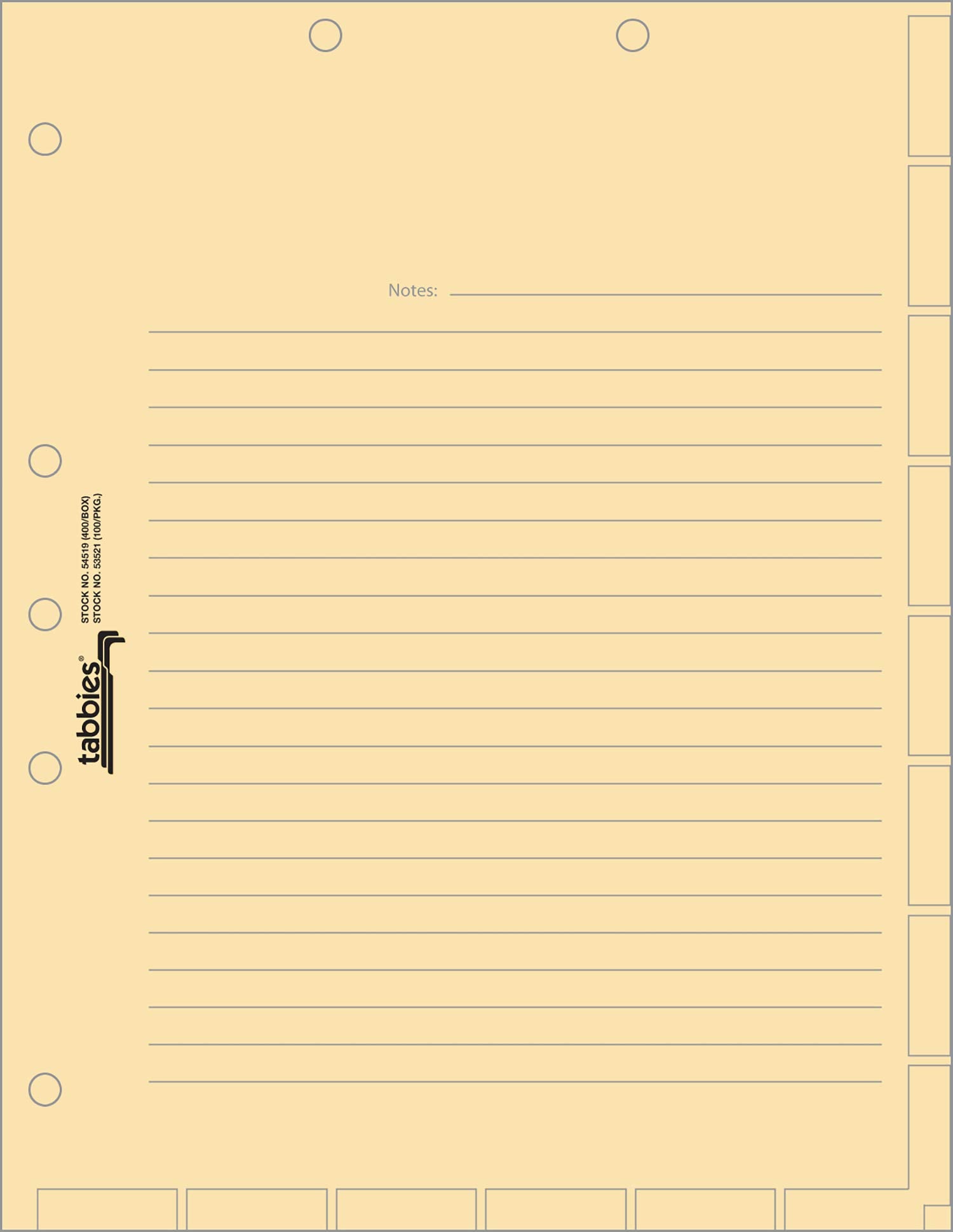 Tabbies Medical Chart Divider Sheets, 7 Hole Punched For 3-Ring Binders, 11'H X 8-1/2'W, Manila, 100 Sheets/Pack (53521)