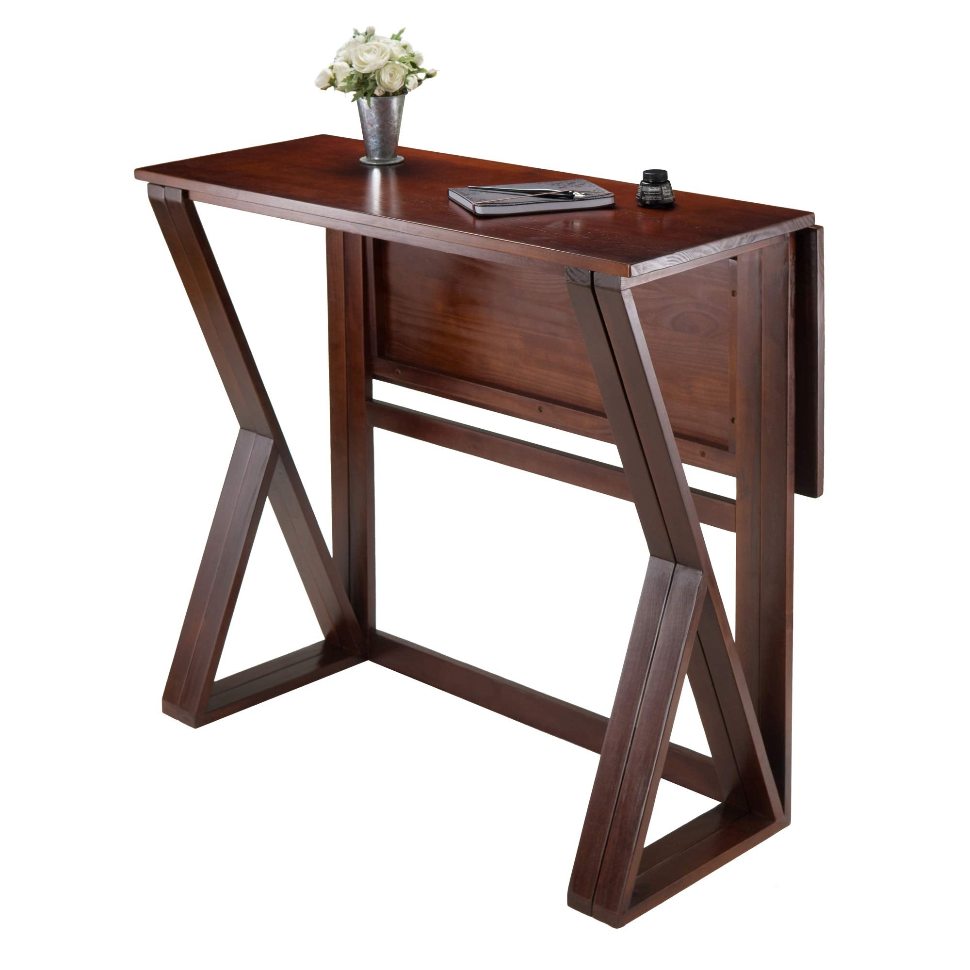 Winsome 3-Piece Harrington Drop Leaf High Table with 2 Cushion Round Seat Stools, 29-Inch, Brown