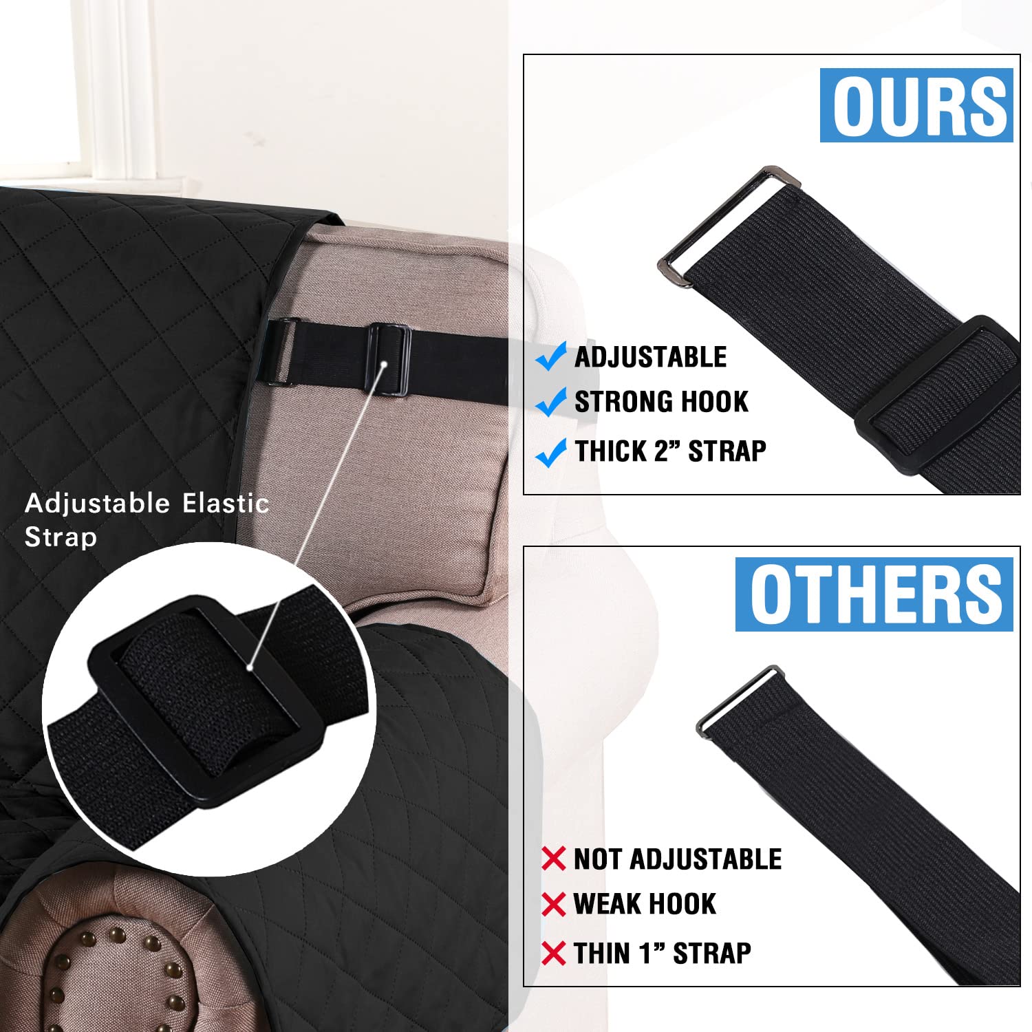 H.Versailtex Reversible Chair Cover For Dogs Pet Water Repellent Sofa Cover Chair Slipcover 2' Thick Straps Slip-Resistant Chair Protector Soft Quilted Seat Width Up To 21'(Armchair, Black/Grey)