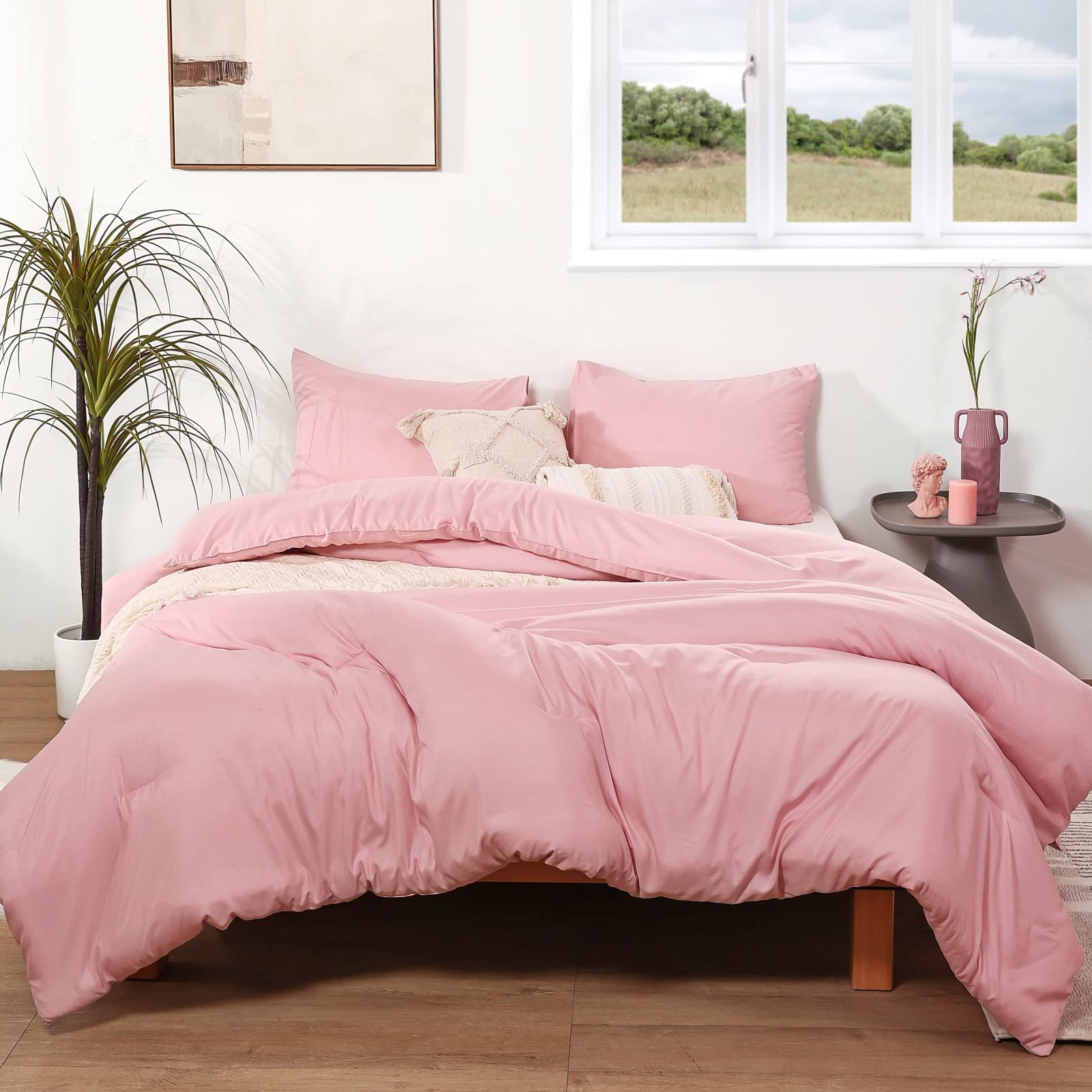 Rosgonia Pink California King Comforter Set, 3Pcs Oversized Boho Lightweight Microfiber Blanket Quilts, Gifts