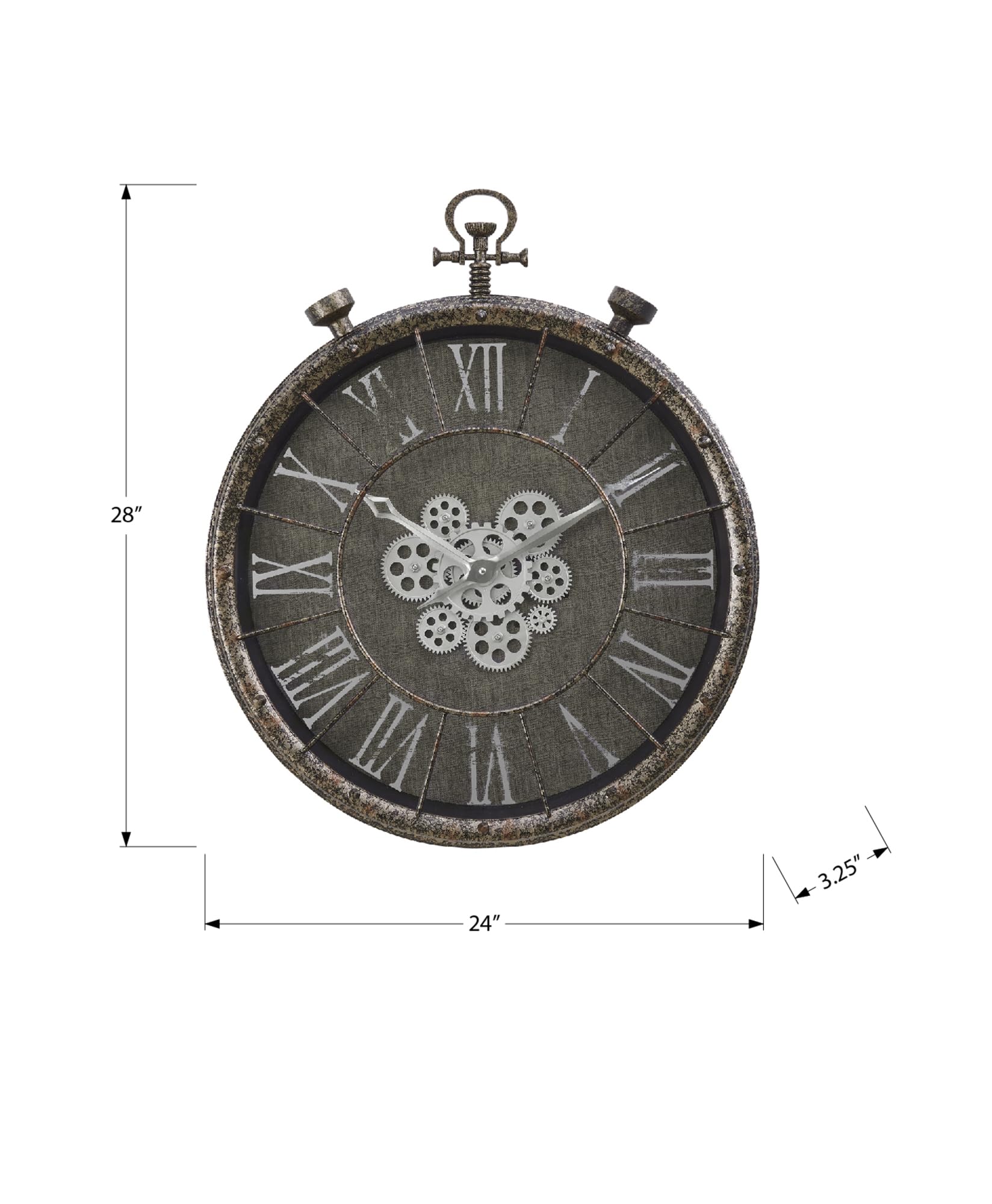 Monarch Specialties I 9075 Clocks, 24' Round, Gear Mechanism, Wall Clock, Grey, Transitional
