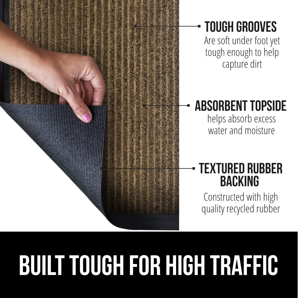 Gorilla Grip Heavy Duty Traffic Guard Doormat, 72X48, Durable Rubber Backing, Low Profile Indoor Outdoor Door Mat, Stain And Fade Resistant Shoe Scraper, Commercial Welcome Mats For Entry, Brown