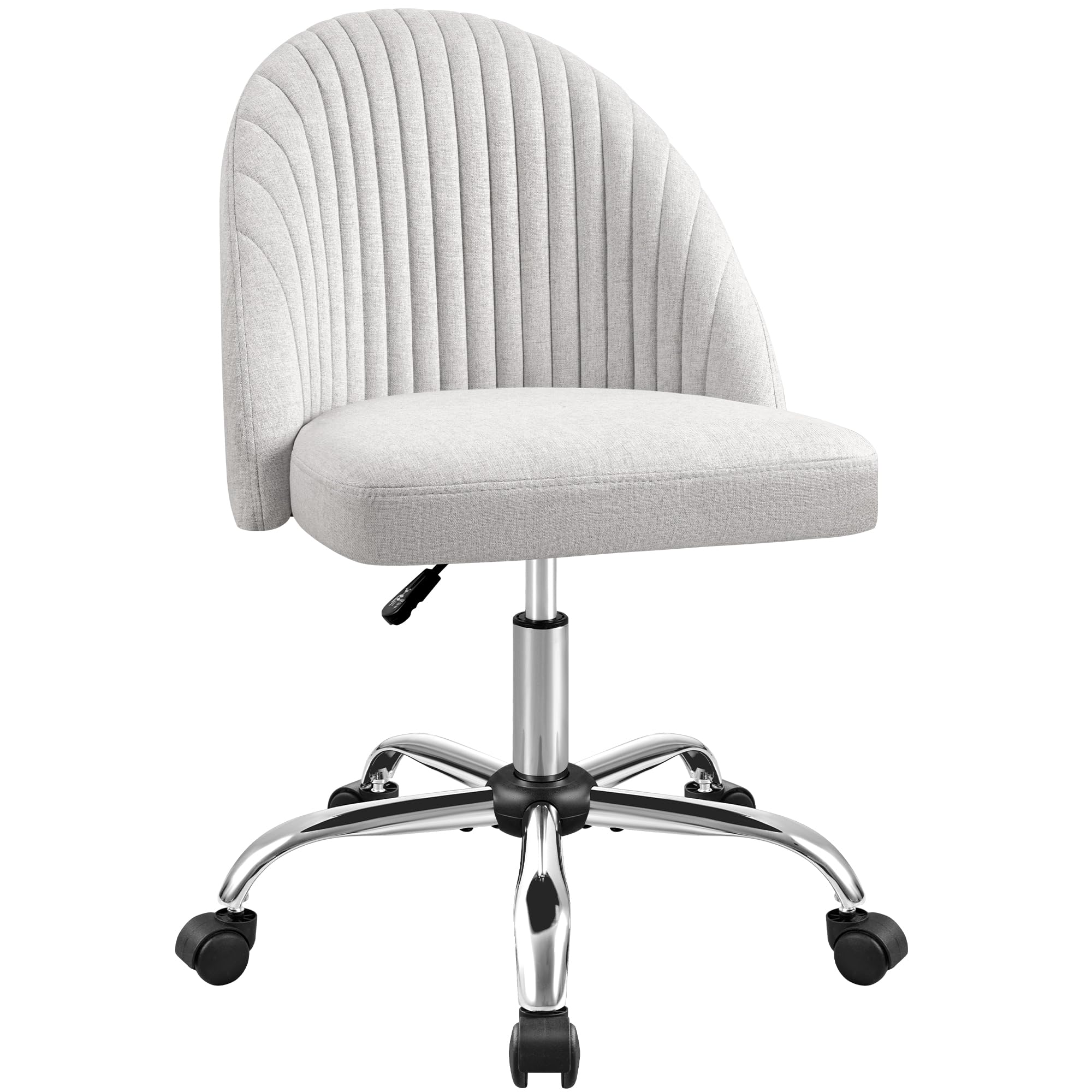 Furniwell Office Chair Armless Cute Desk Chair Modern Adjustable Swivel Padded Fabric Vanity Task Computer Chair Home Office Desk Chairs With Wheels (Grey)