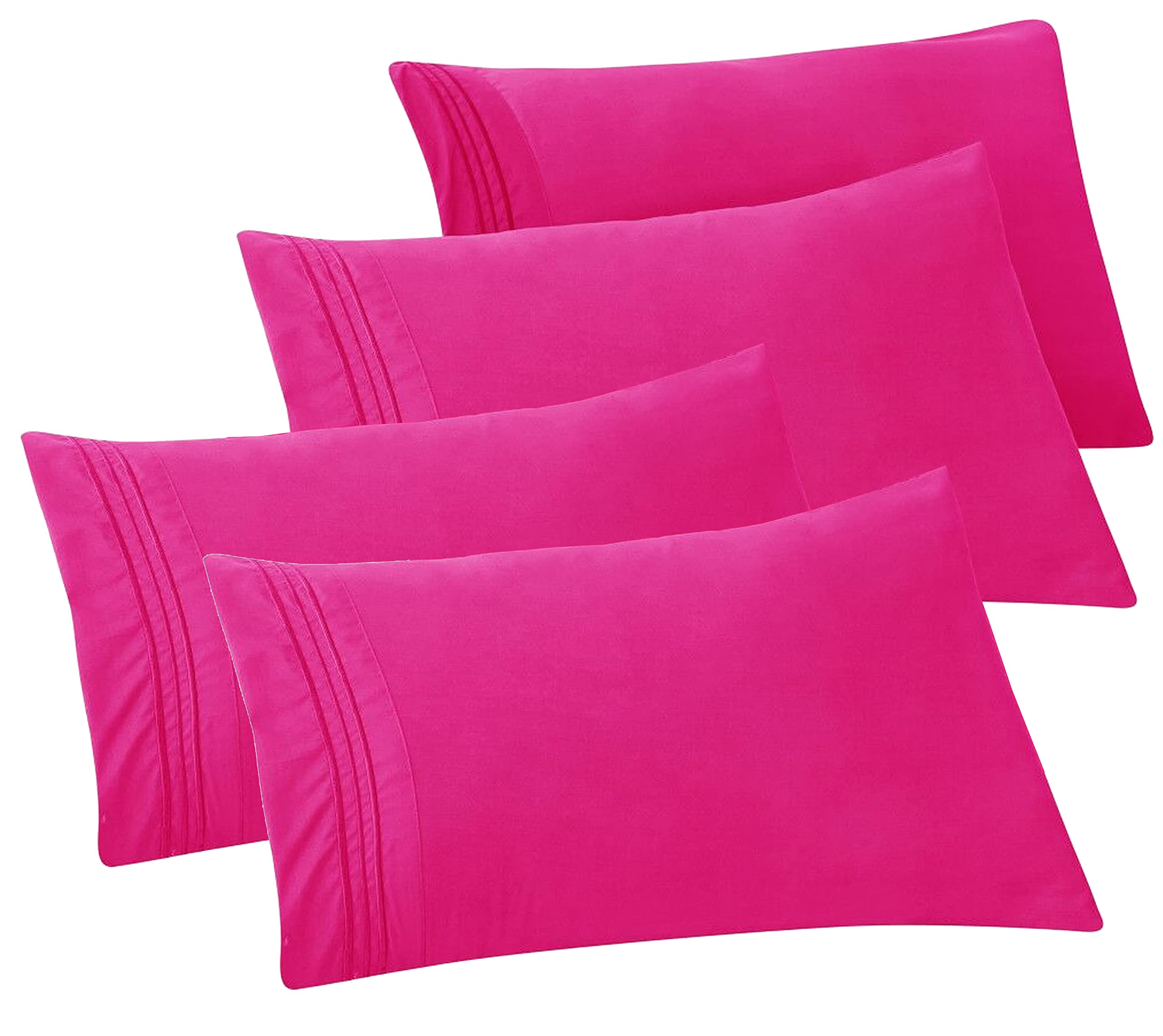 Elegant Comfort 4-Pack Solid Pillowcases 1500 Thread Count Egyptian Quality - Easy Care, Smooth Weave, Wrinkle And Stain Resistant, Easy Slip-On, 4-Piece Set, King Pillowcase, Pink