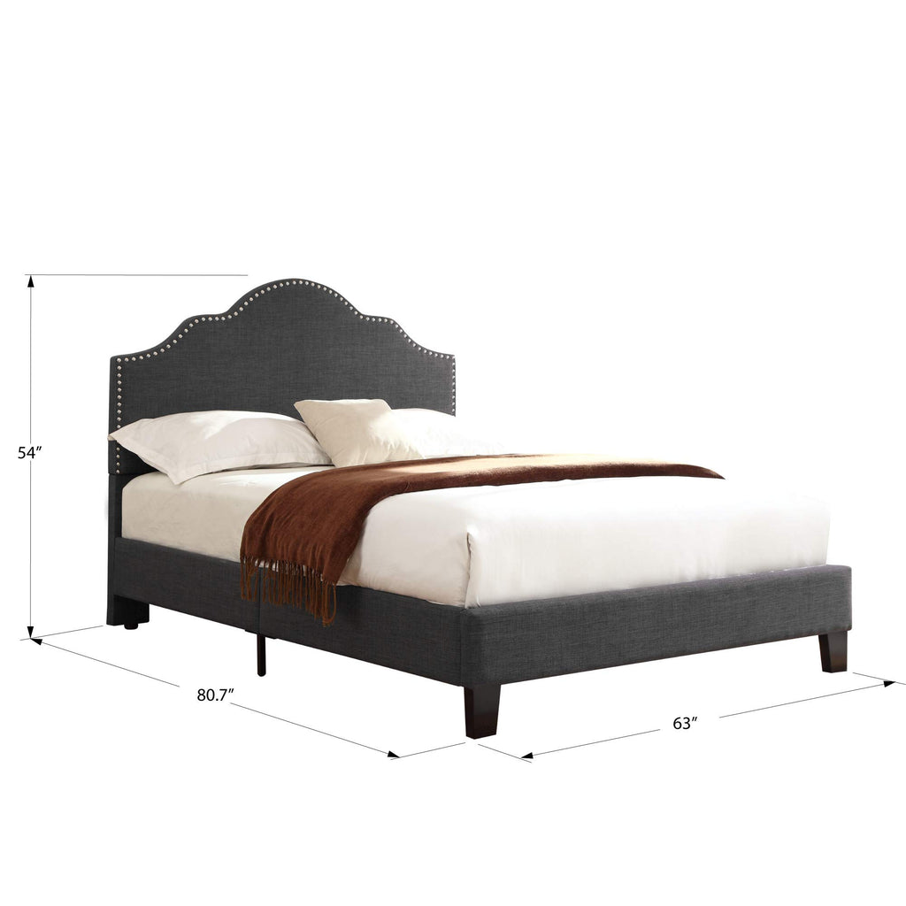 Wallace & Bay Kirby Upholstered Bed with Nailhead, Queen, Dark Gray