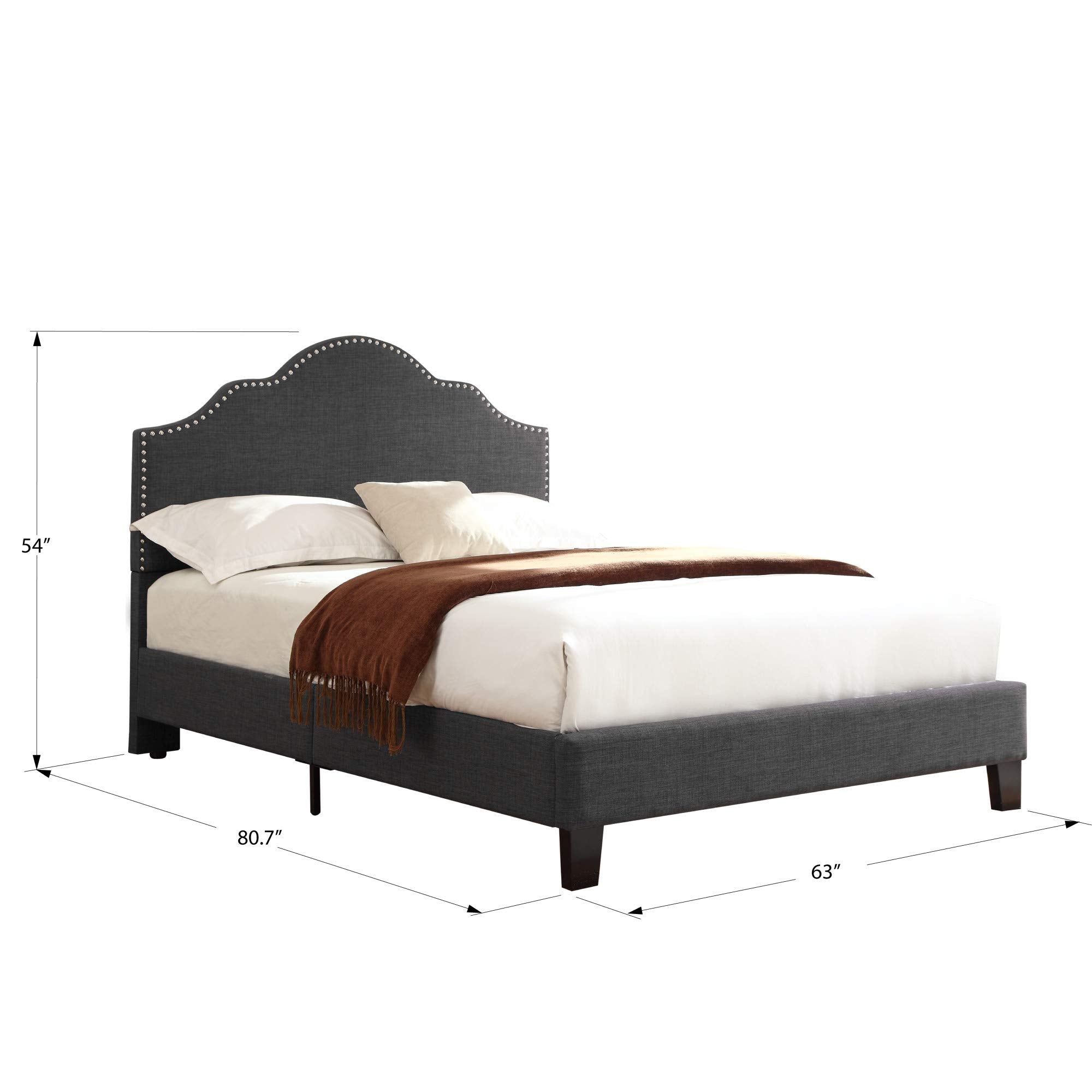 Wallace & Bay Kirby Upholstered Bed with Nailhead, Queen, Dark Gray