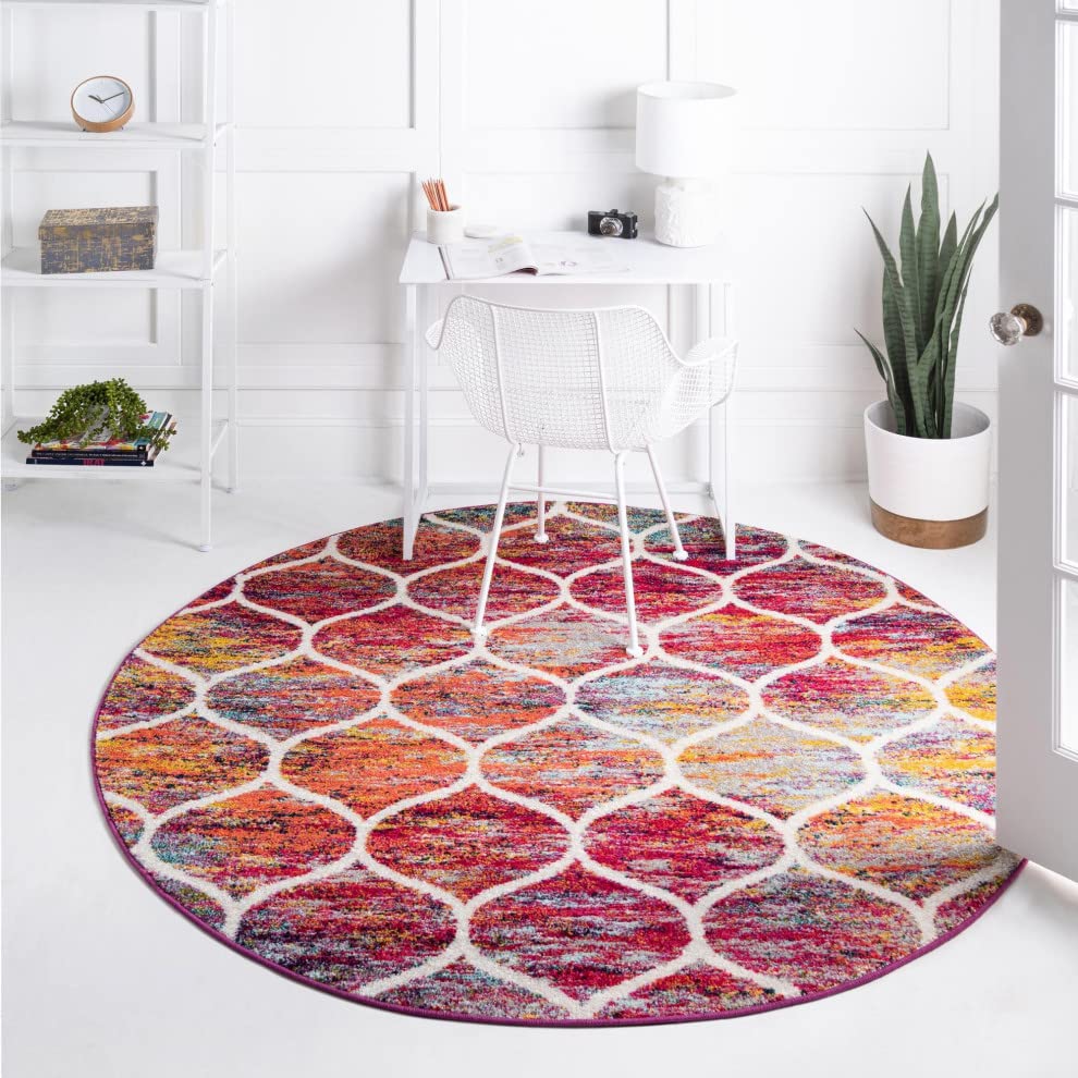 Unique Loom Trellis Frieze Collection Area Rug - Rounded (3' Round, Multi/ Black)