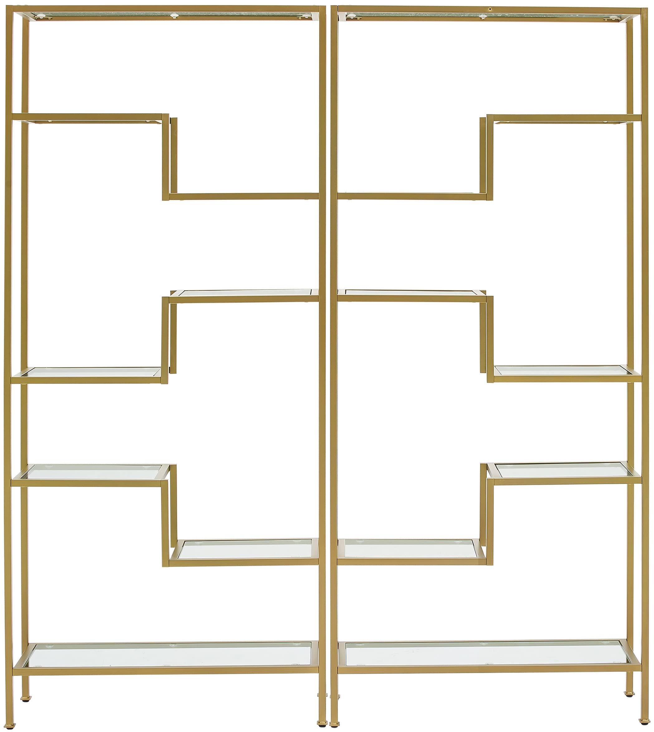 Crosley Furniture Sloane 2-Piece Bookshelf Set with Glass Shelves, Bookcase Storage, Gold