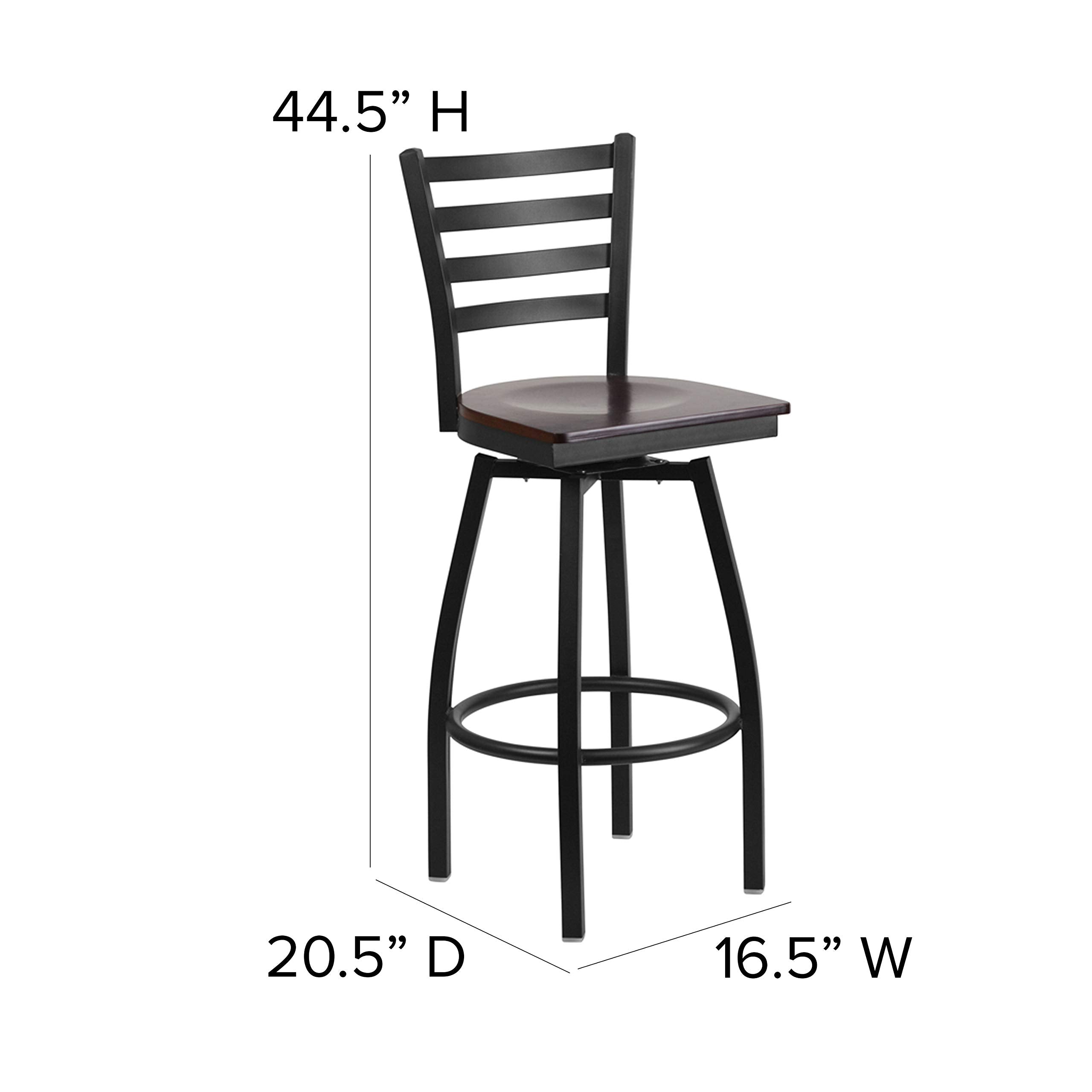 Flash Furniture HERCULES Series Black Ladder Back Swivel Metal Barstool - Walnut Wood Seat