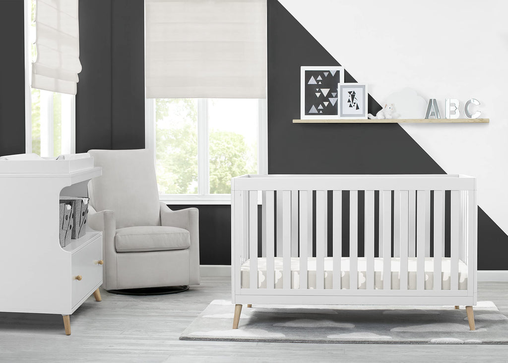Delta Children Essex 4-In-1 Convertible Baby Crib, Bianca White With Natural Legs